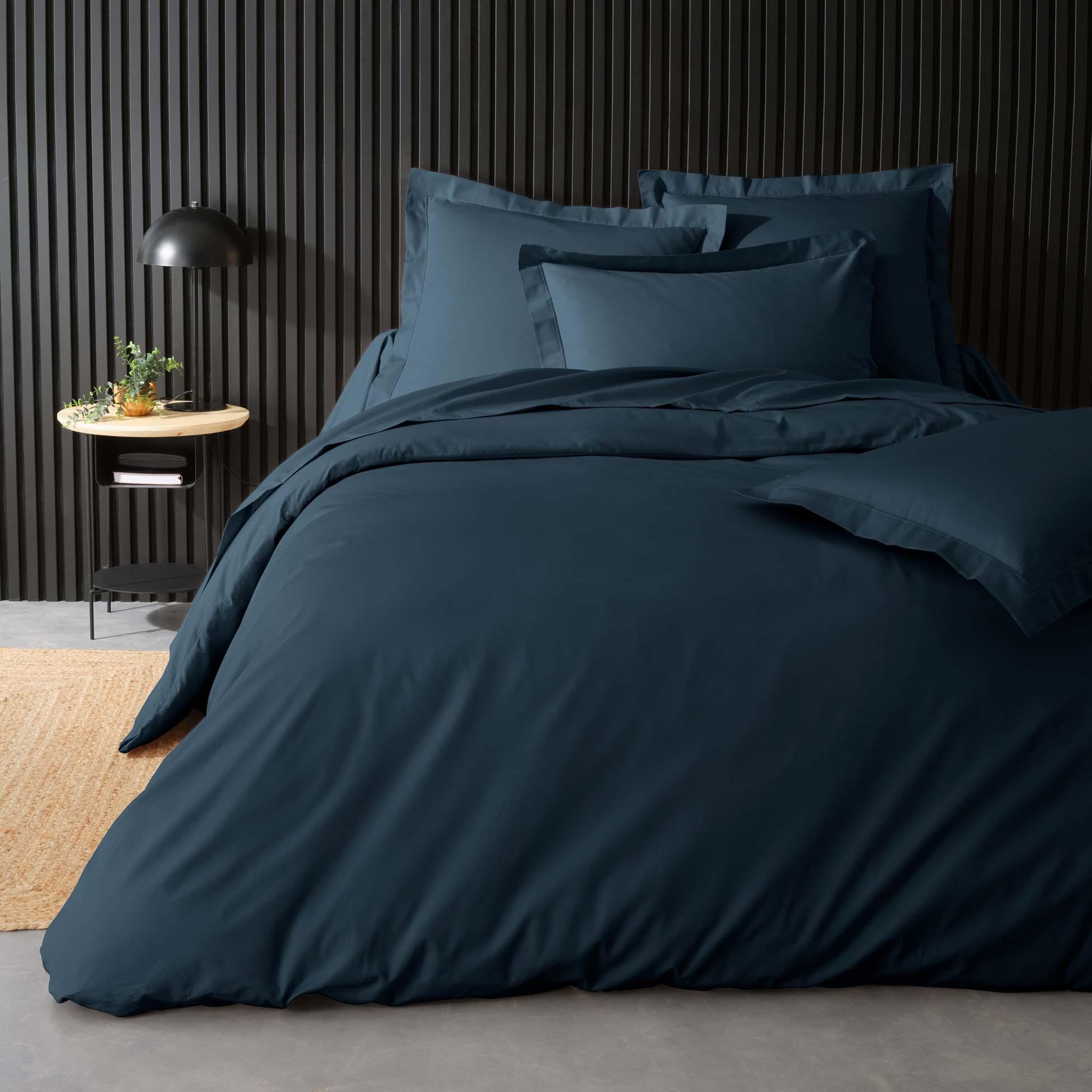 Voir la diapositive 4 : Eden Taie de traversin 85 x 185 cm Percale de coton bleu nuit