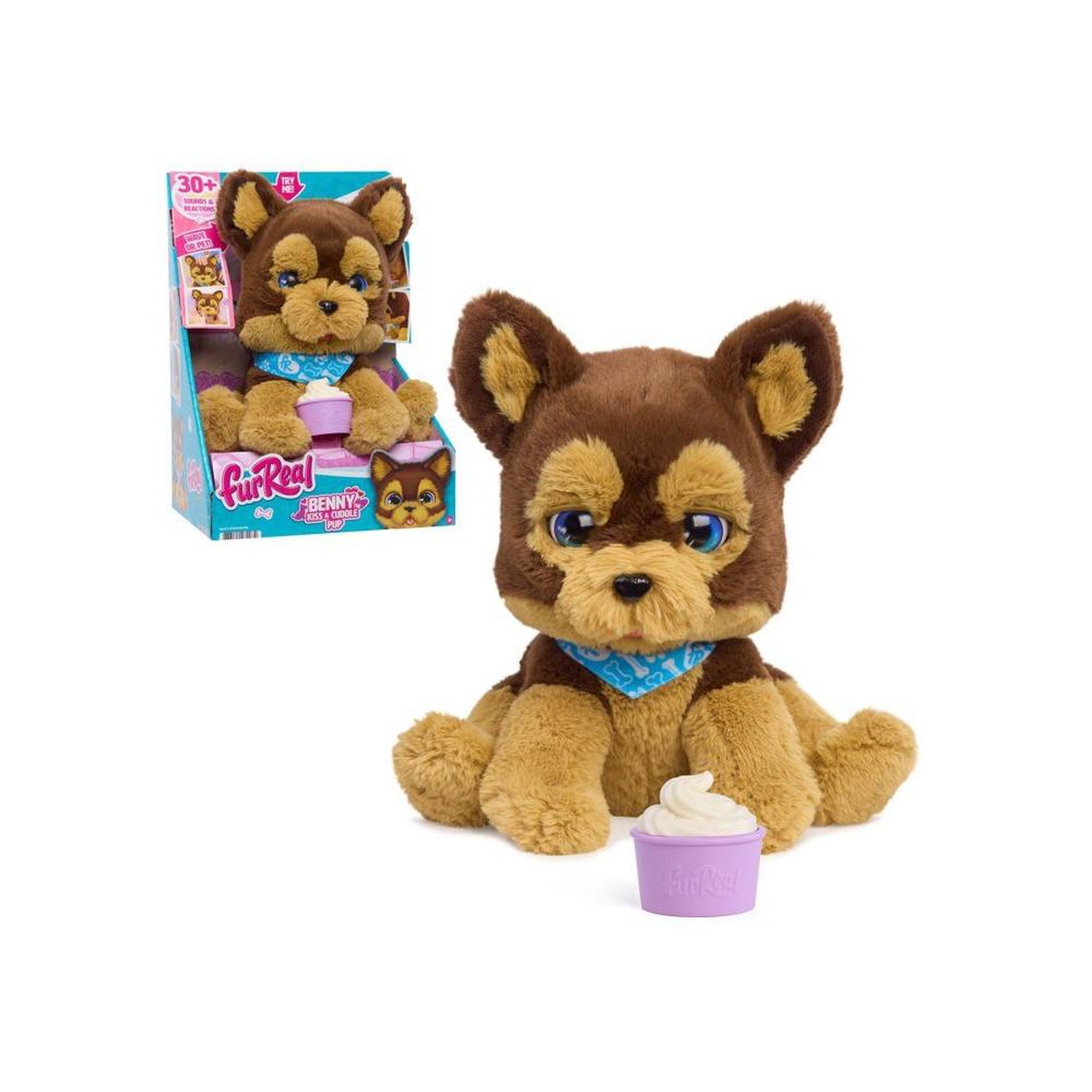 Voir la diapositive 5 : FURREAL FRIENDS Chien en peluche interactif à sons benny marron avec bandana bleu et accessoire friandises