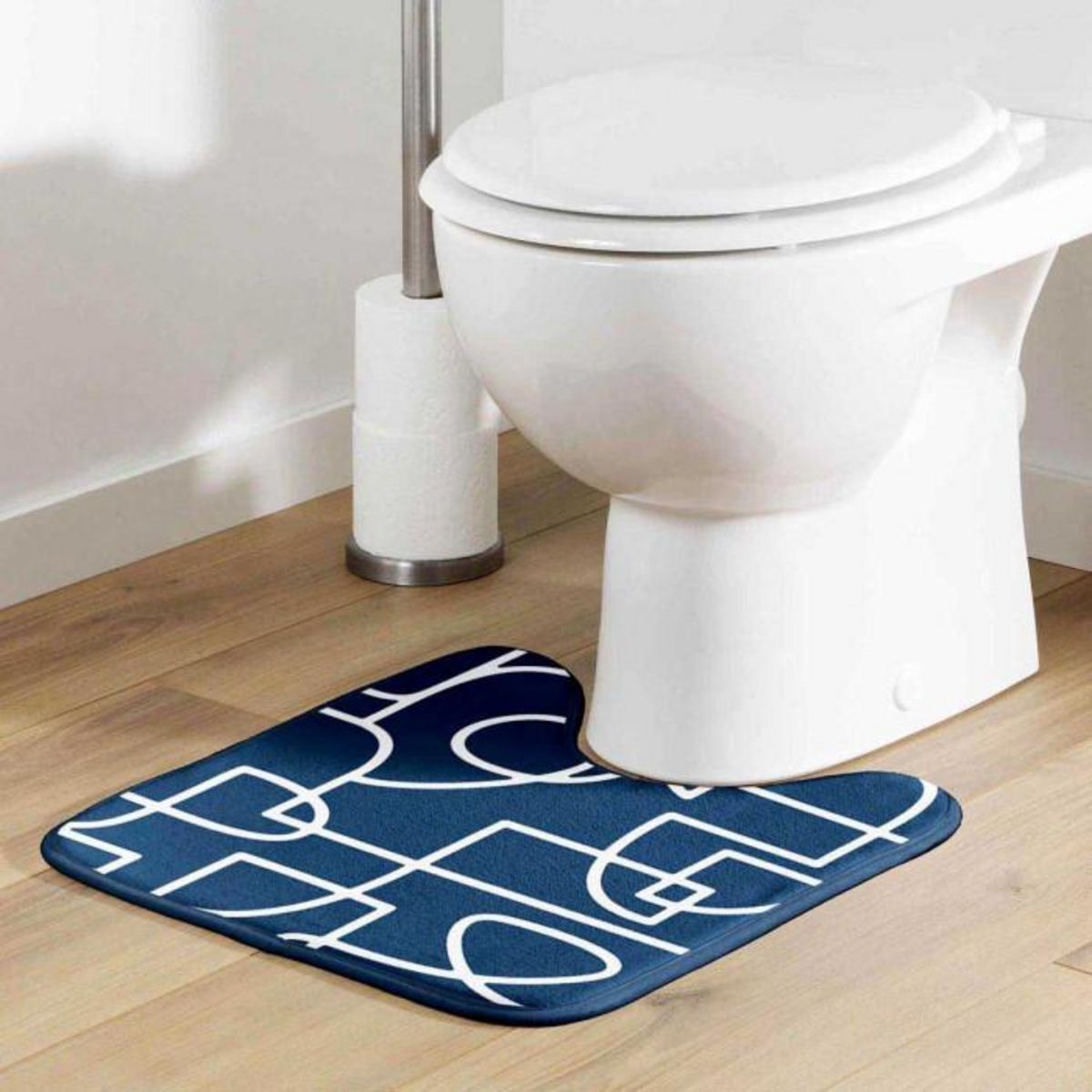 Paris Prix Tapis Contour WC Microfibre  Labyrinthe  45x45cm Bleu