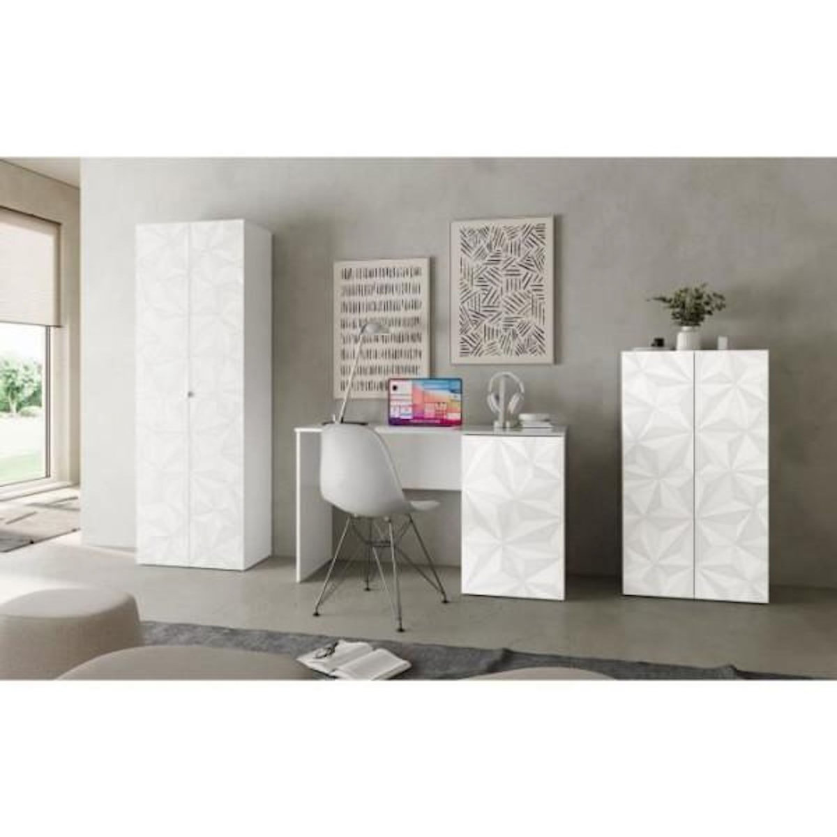 MARKET24 Armoire de rangement - 2 portes - 3 étageres - Blanc laqué - L63 x P35 x H184 cm - PARIGI