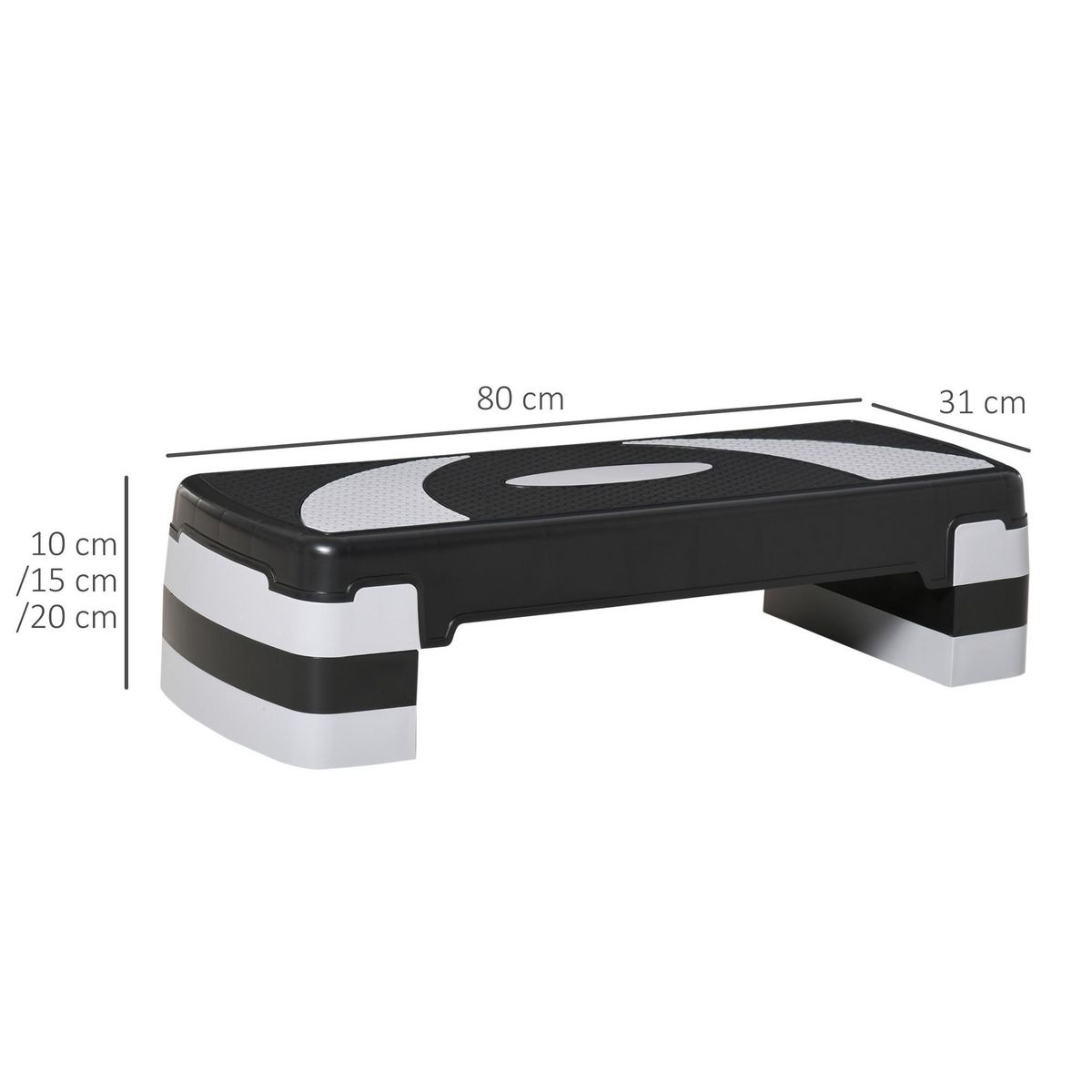 HOMCOM Stepper Fitness Aerobic hauteur reglable surface antiderapante 80 x 31 x 20 cm noir gris clair