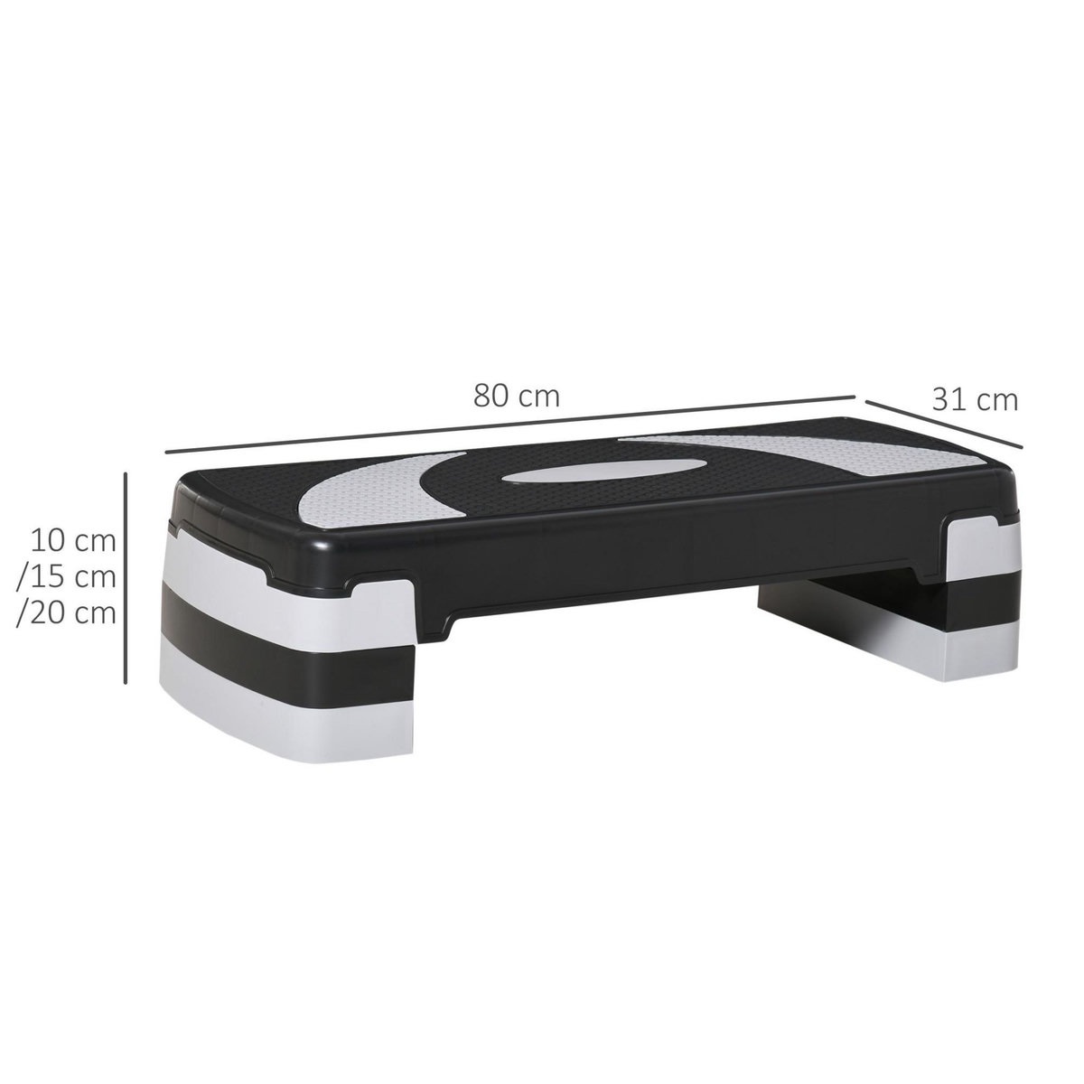 HOMCOM Stepper Fitness Aerobic hauteur reglable surface antiderapante 80 x 31 x 20 cm noir gris clair