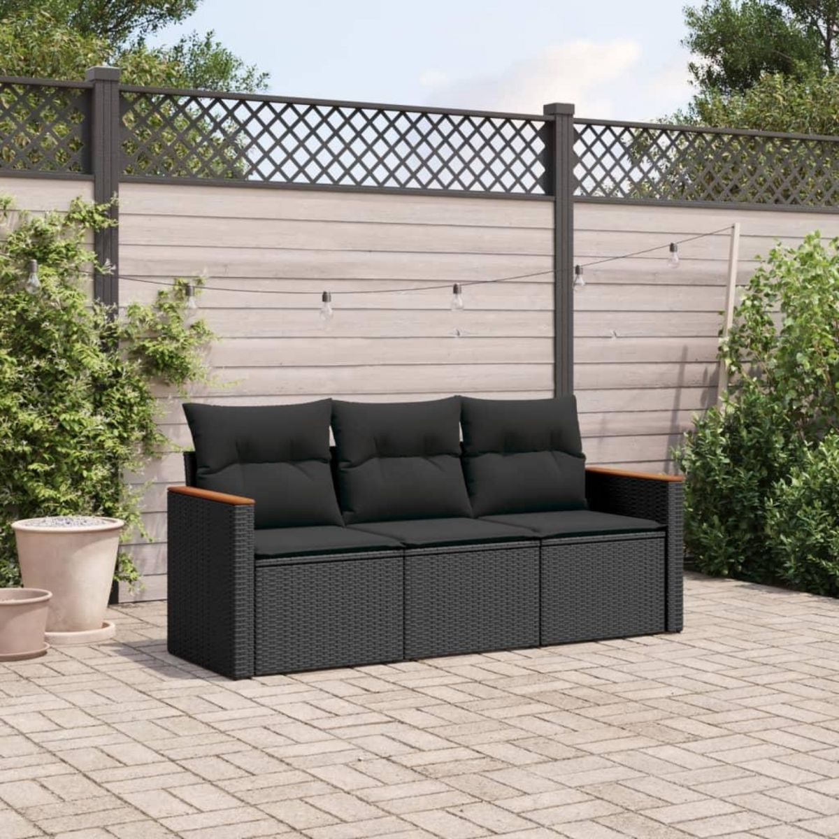 VIDAXL Salon de jardin 3 pcs avec coussins noir resine tressee