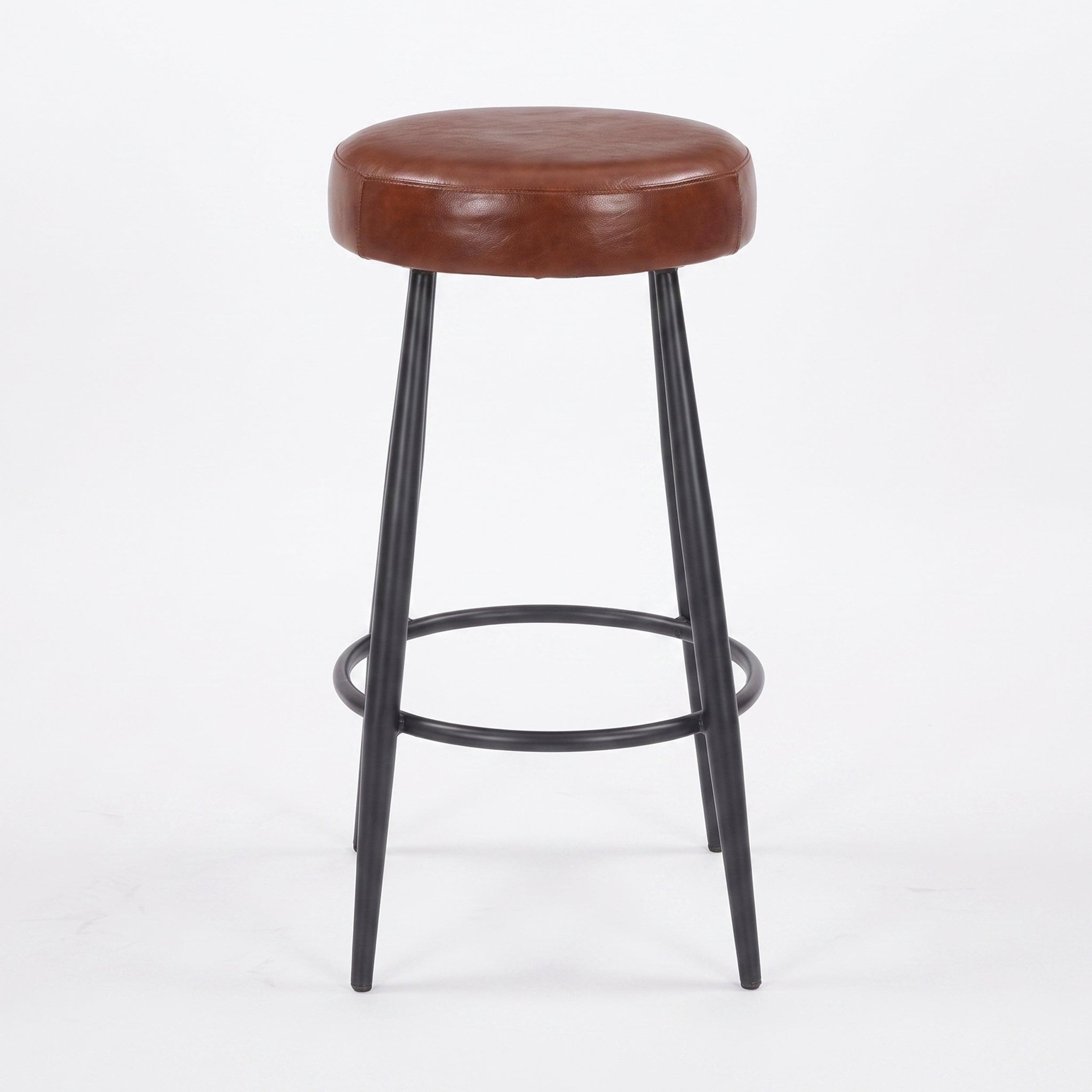 Voir la diapositive 5 : MAISON PAVANE Tabouret pour îlot central 65 cm en cuir de buffle marron foncé-malo