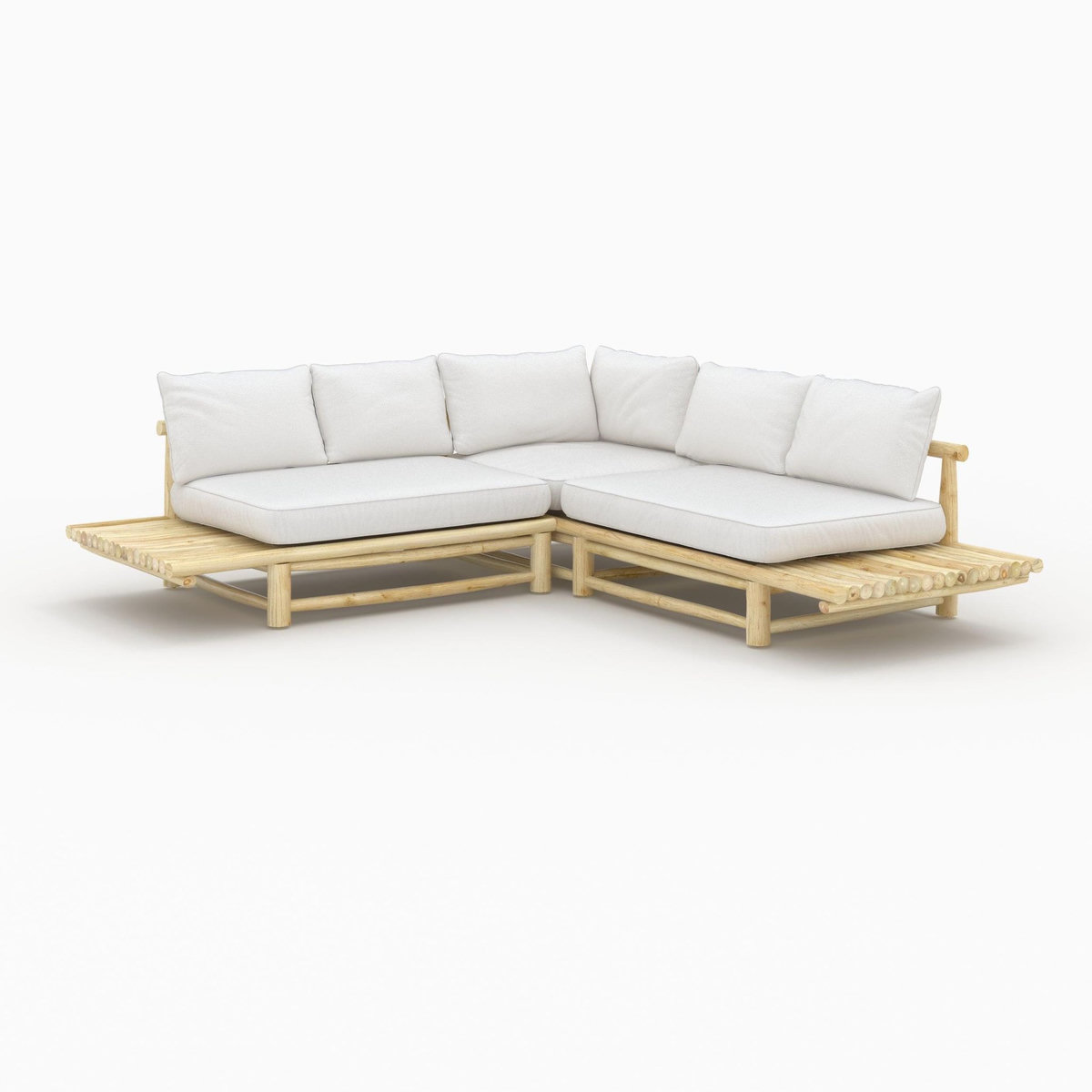 Rendez vous déco Salon de jardin blanc 4 personnes en bois de teck, canapé, table basse-Sunny