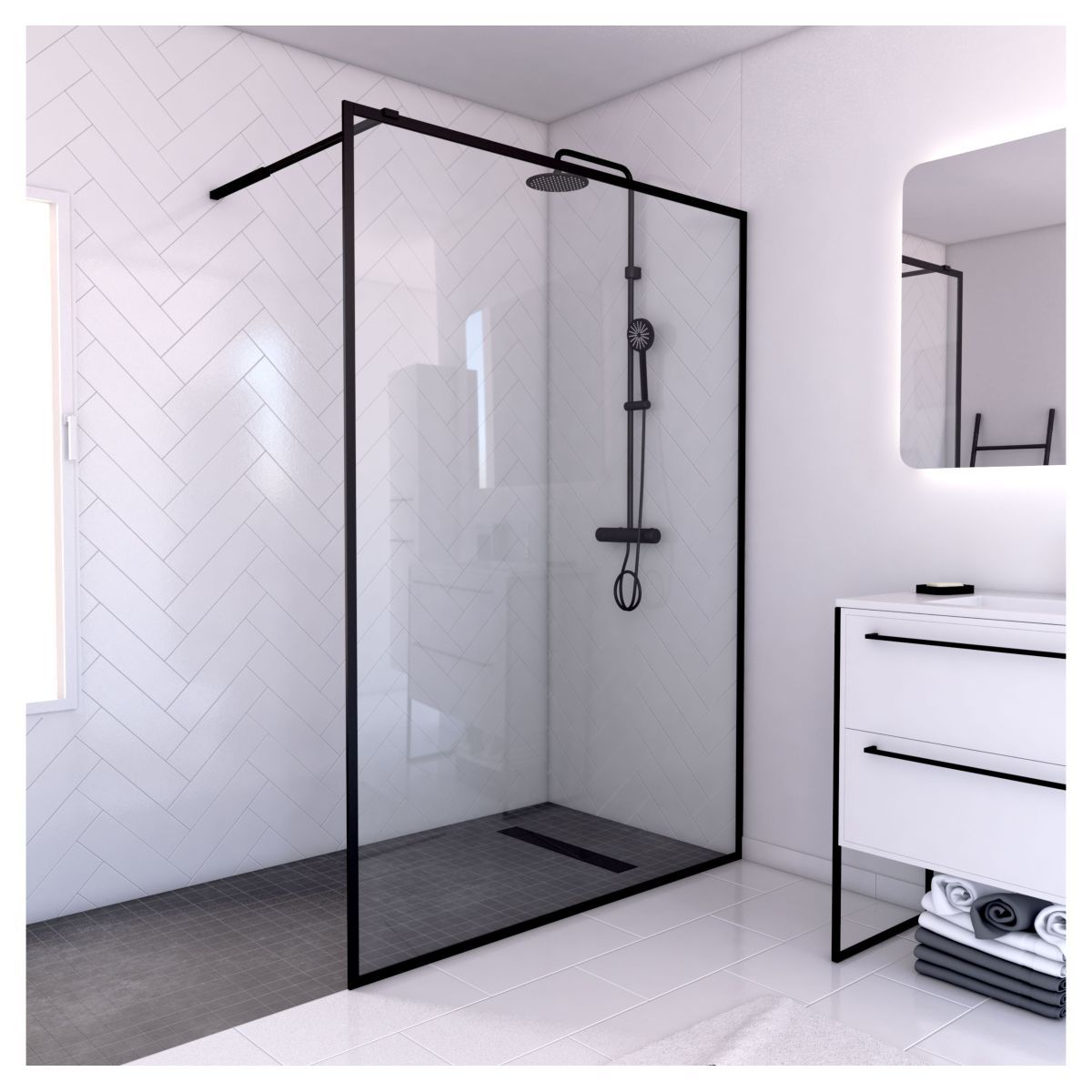 Aurlane Paroi de douche à l'italienne noir 140x200 cm - DARK EDGE 140