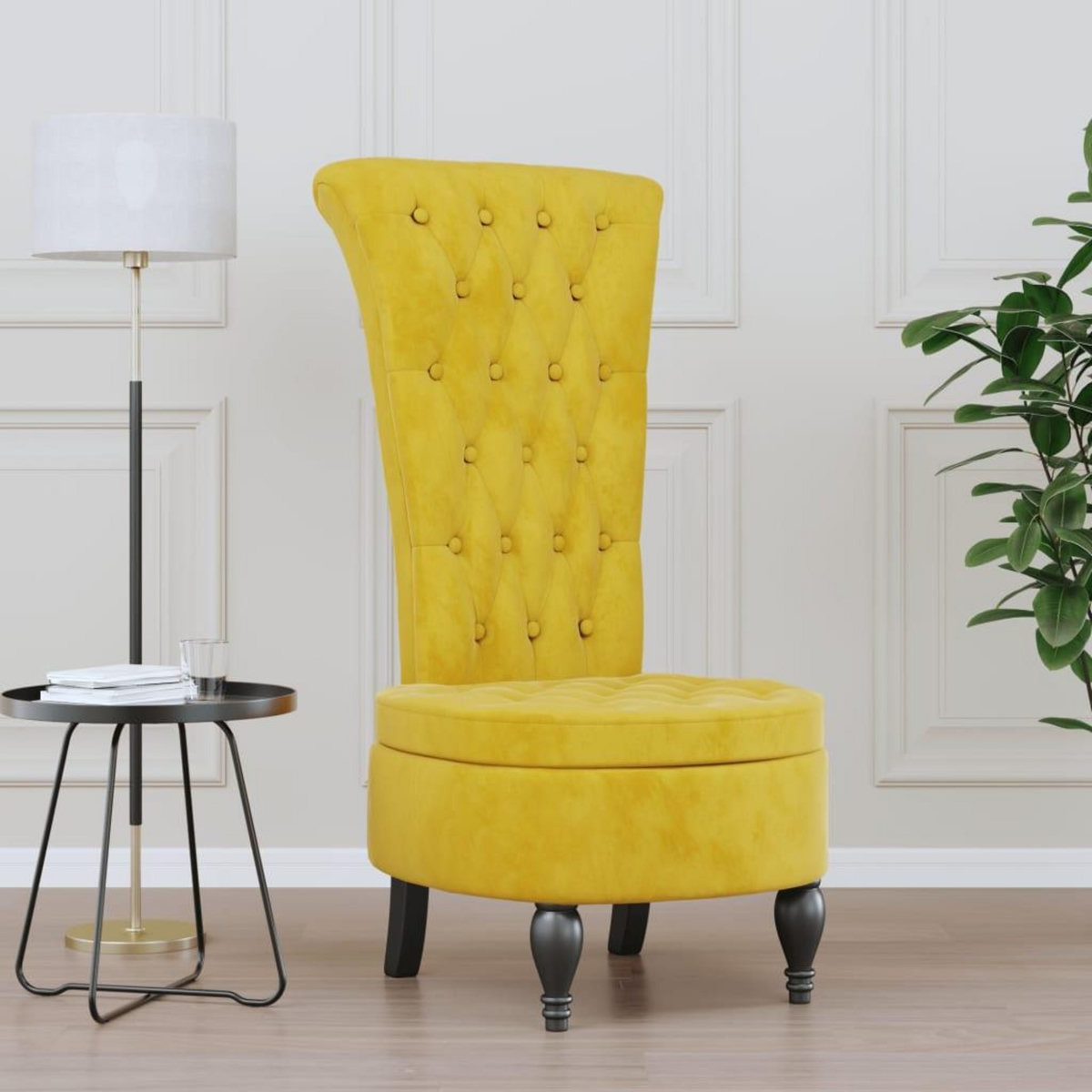 VIDAXL Chaise a dossier haut jaune velours conception de bouton
