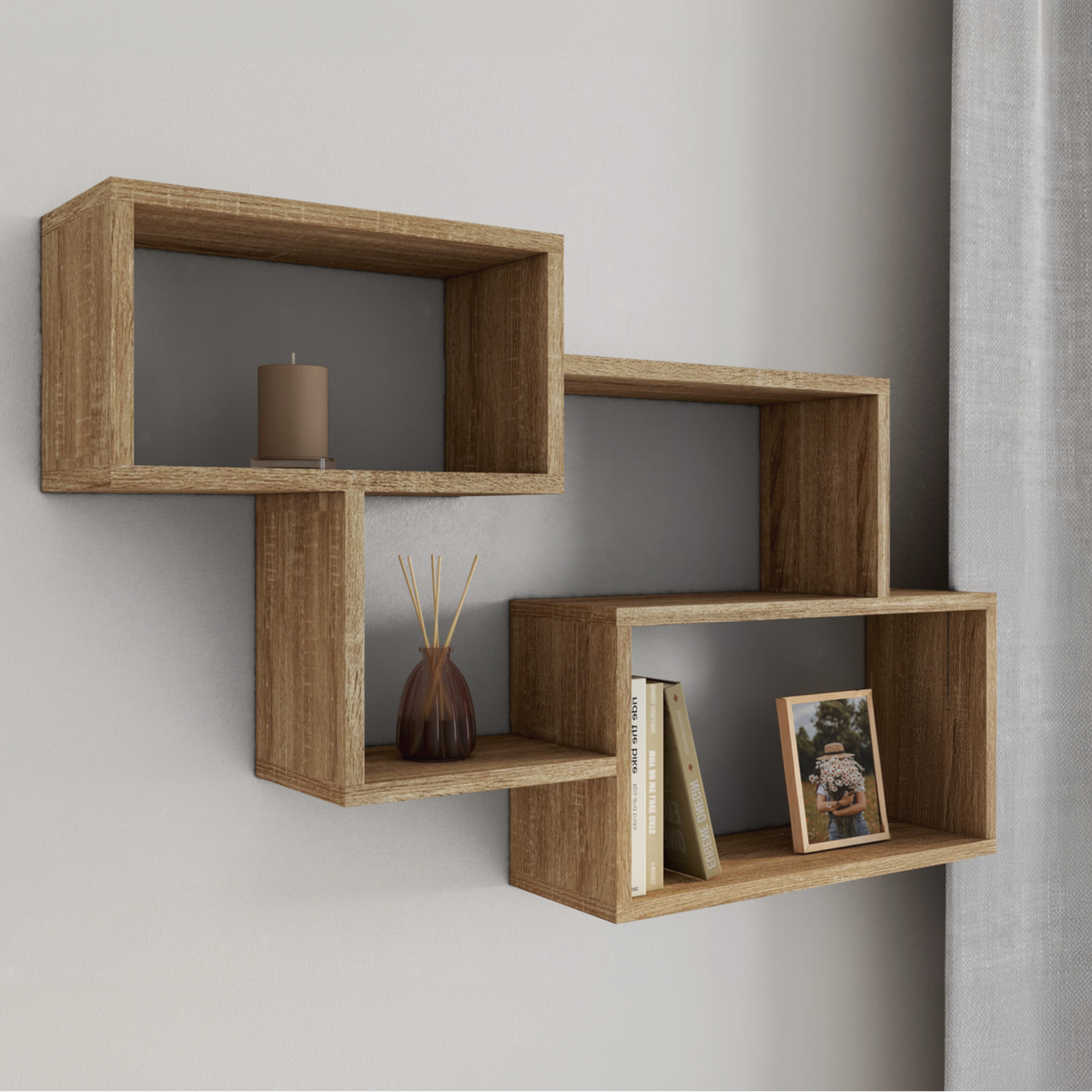 ID MARKET Etagère murale double position LOUANE bois façon hêtre