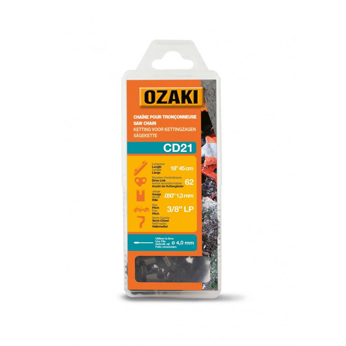OzaKI Chaîne de tronçonneuse OZAKI semi carrée: .3/8 LP .050 (1,3mm) 62 entraîneurs