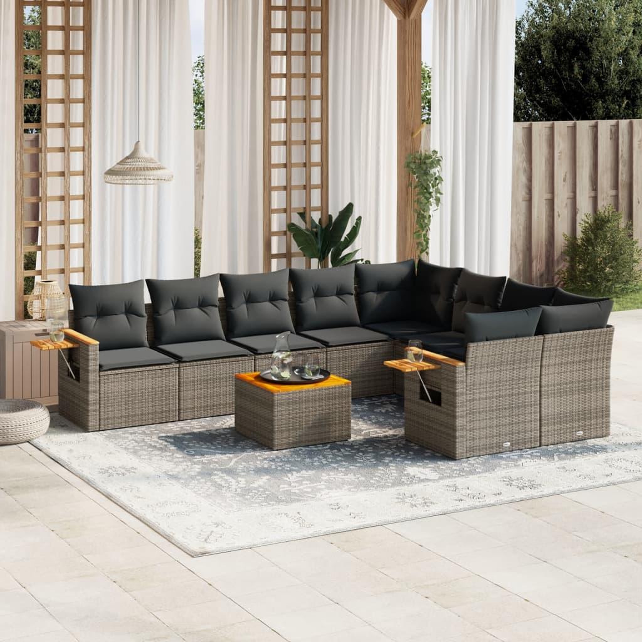 VIDAXL Salon de jardin avec coussins 10 pcs gris resine tressee