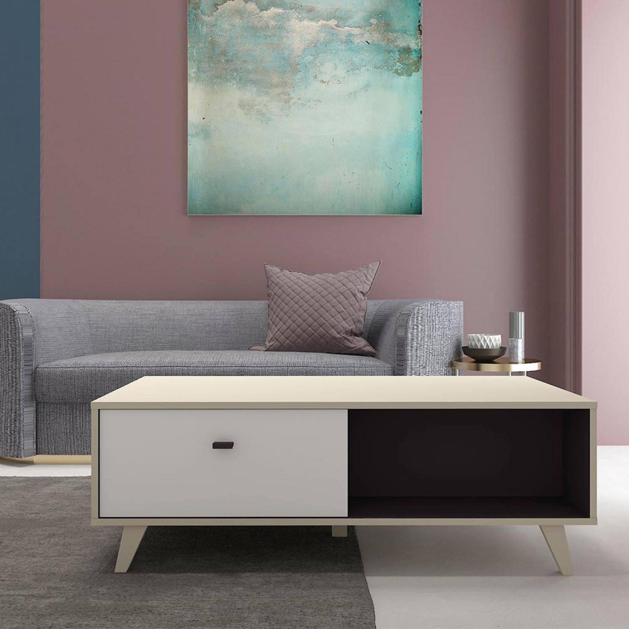 Voir la diapositive 2 : CONCEPT USINE Table basse avec tiroir en bois naturel skadi