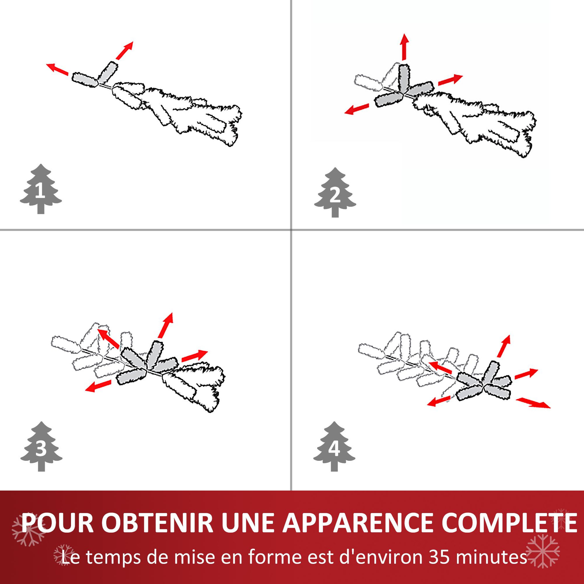 Voir la diapositive 5 : HOMCOM Sapin de Noël artificiel aspect enneigé Ø 86 x 180H cm 50 pommes de pin 718 branches épines imitation Nordmann grand réalisme