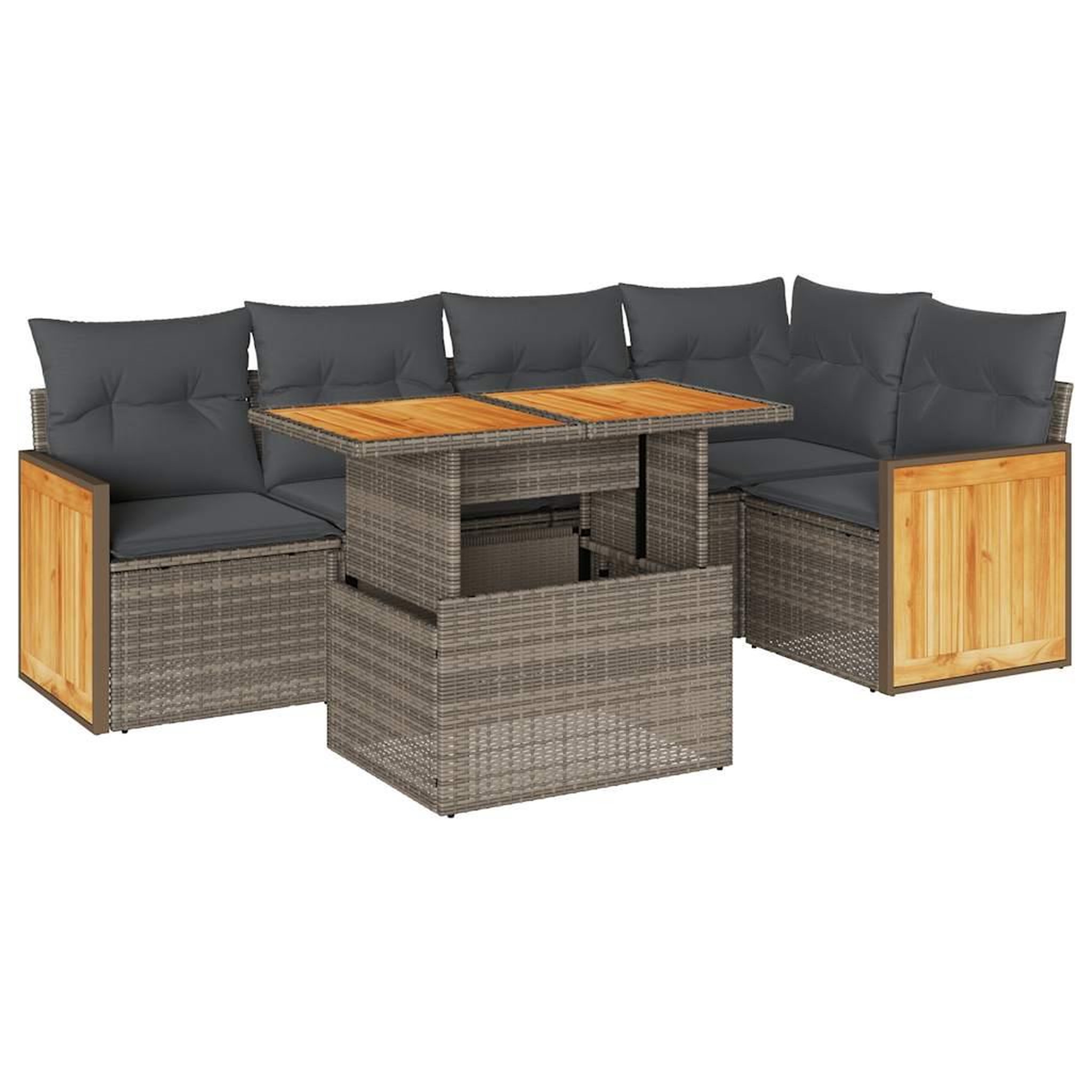 Voir la diapositive 2 : VIDAXL Salon de jardin avec coussins 6 pcs gris resine tressee acacia