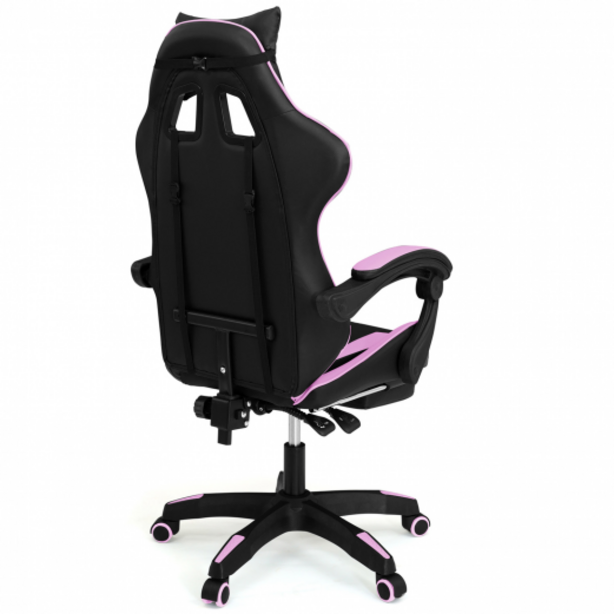 ID MARKET Fauteuil de gaming ALEX réglable avec repose-pied, coussin de tête et coussin lombaire noir et rose