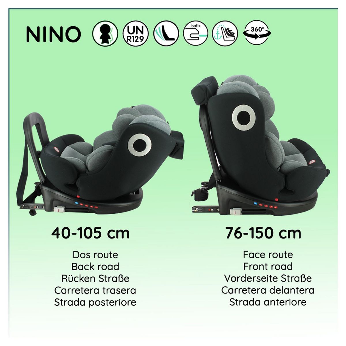 MIGO Siège auto NINO pivotant 360° I-Size 40-150 cm