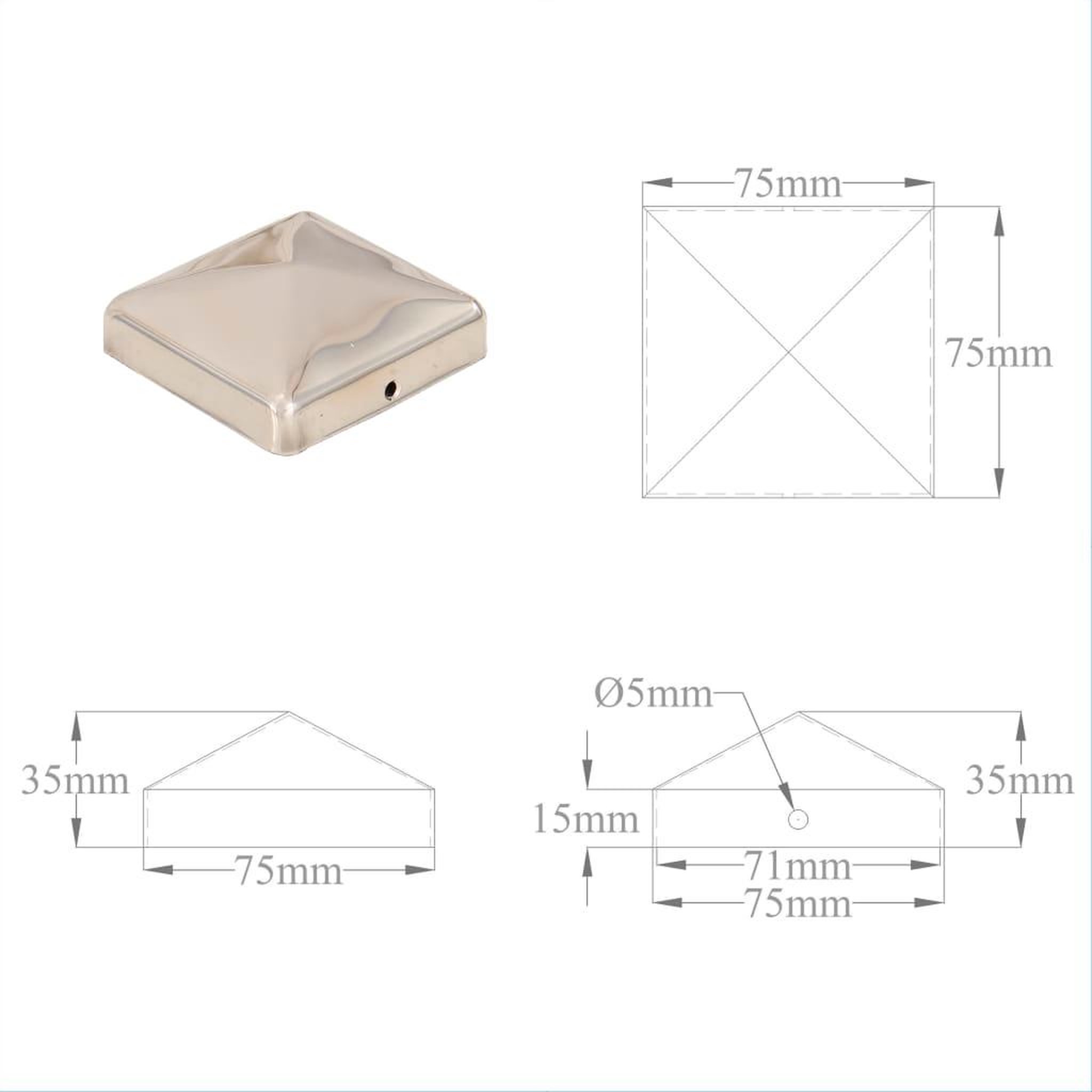 Voir la diapositive 6 : VIDAXL Bouchons de poteau de cloture pyramidaux 6 pcs Inox 71x71 mm