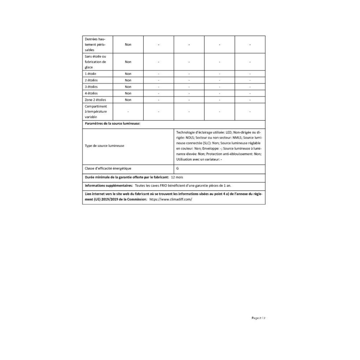 Climadiff Cave à vin de service encastrable 51 bouteilles - CBU51S2B