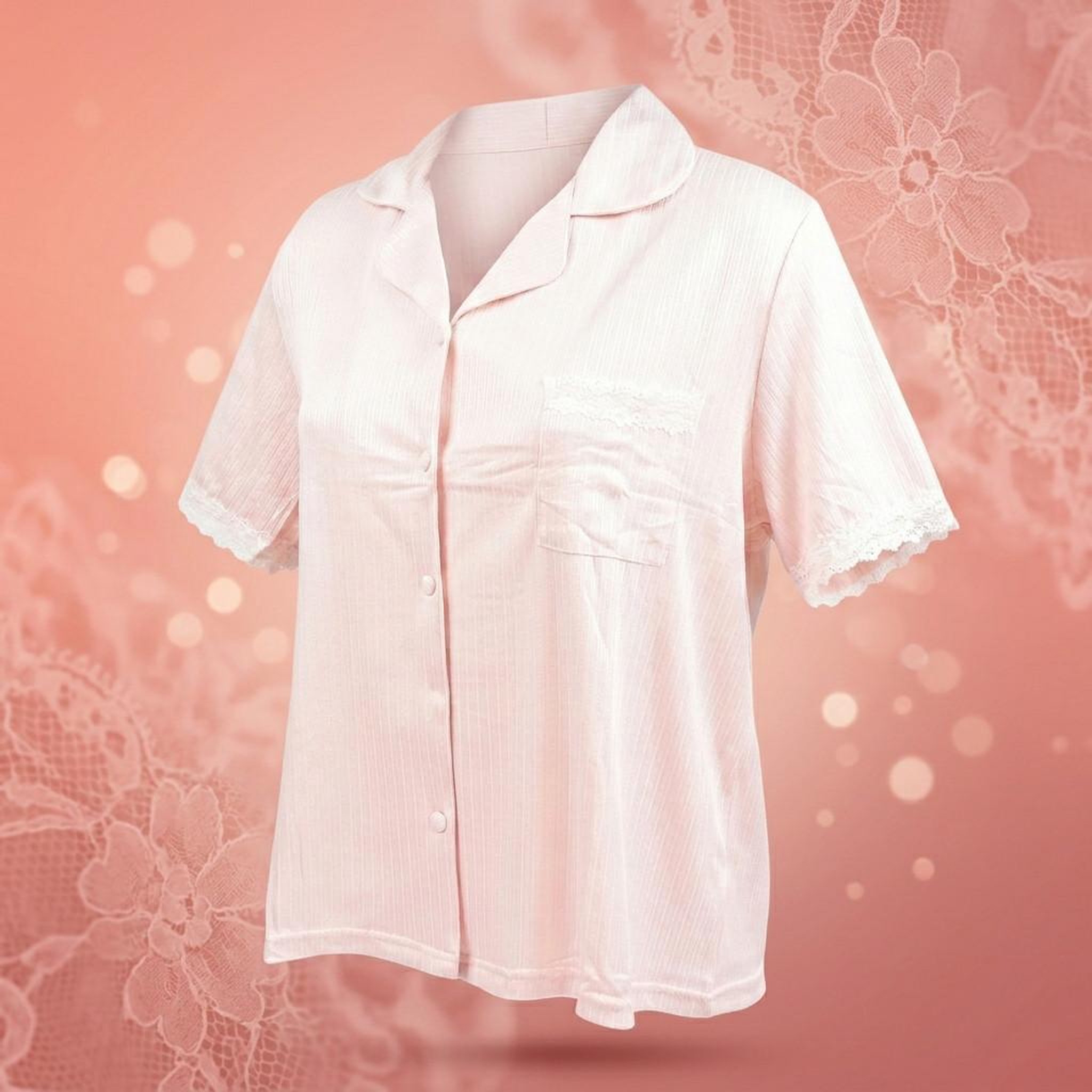 Voir la diapositive 3 : OZABI OZABI Pyjama Femme Long Boutonné Dentelle Tissu Ultra Léger