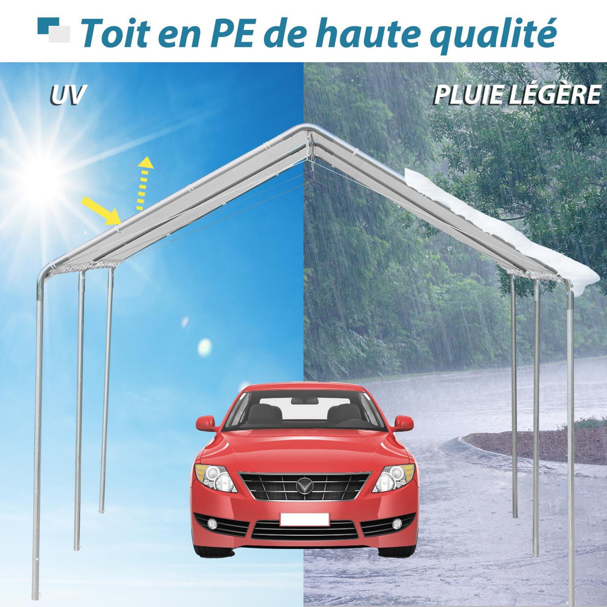 OUTSUNNY Carport auvent pour voiture 5,95L x 2,90l x 2,60H m acier galvanisé robuste PE haute densité