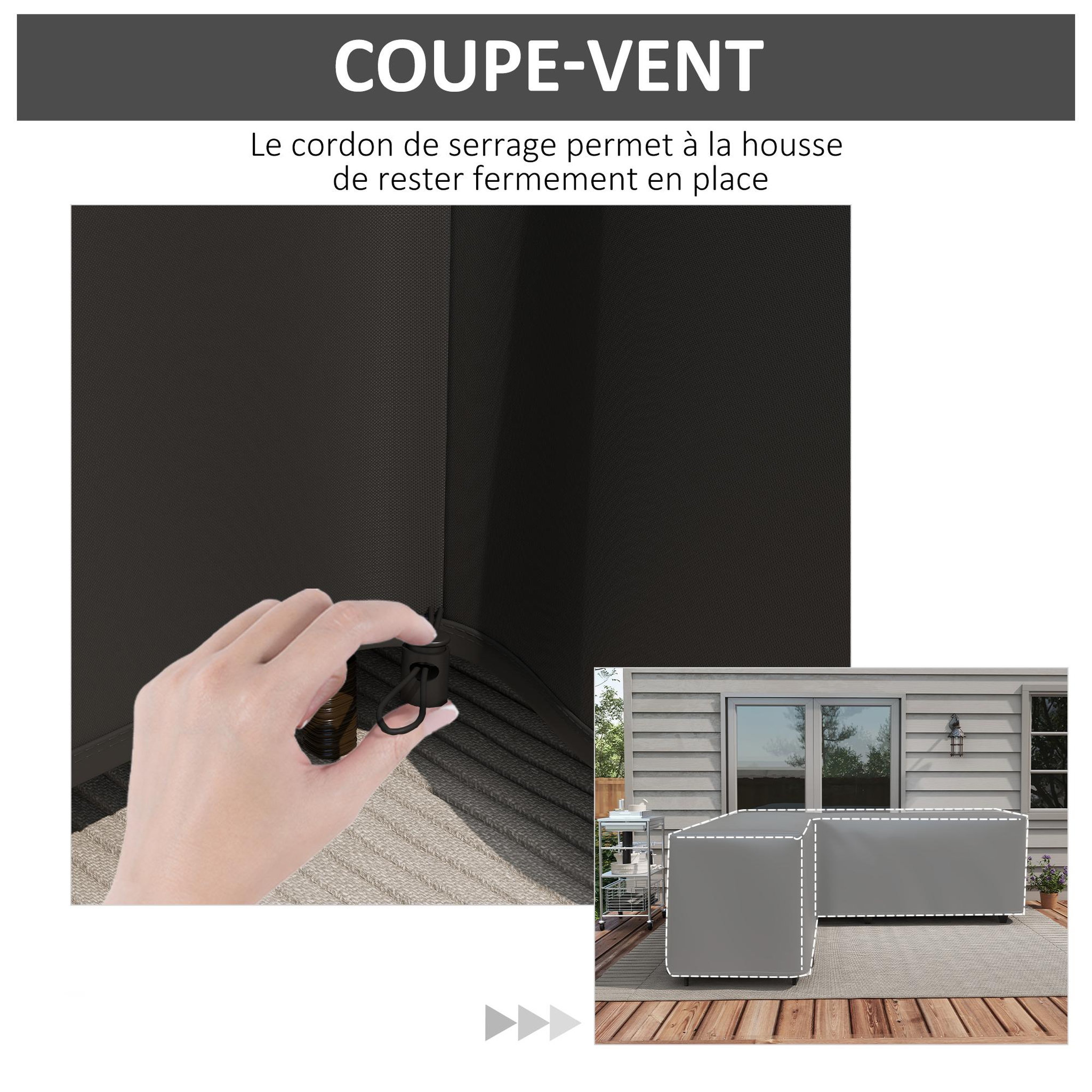 Voir la diapositive 6 : OUTSUNNY Housse de protection salon de jardin d'angle - imperméable, anti-uv - dim. 250l x 250l x 79h cm - noir