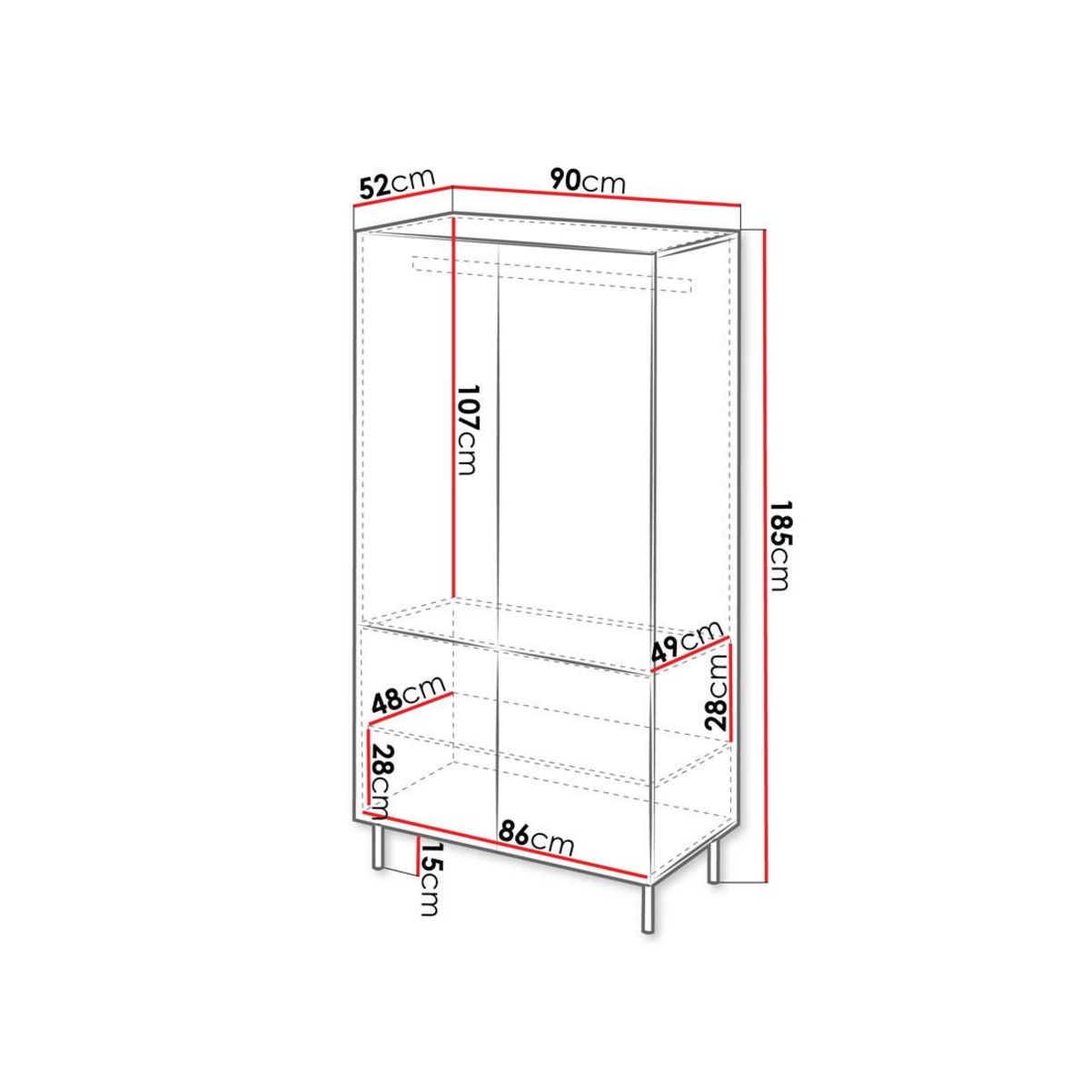 BEST MOBILIER Timote - armoire avec penderie et étagères - écru - 185x90 cm