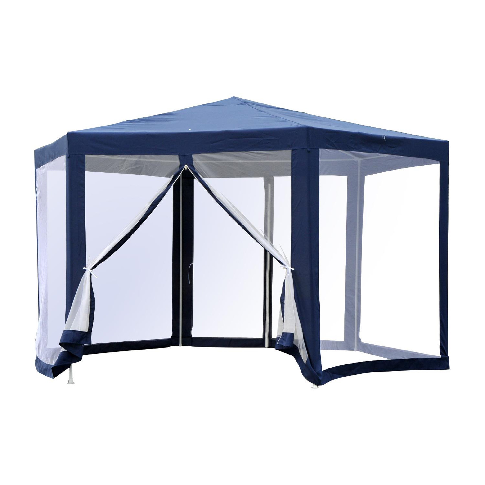 Voir la diapositive 1 : OUTSUNNY Tonnelle barnum tente de réception hexagonale 10 m² style cosy métal polyester imperméabilisé bleu blanc