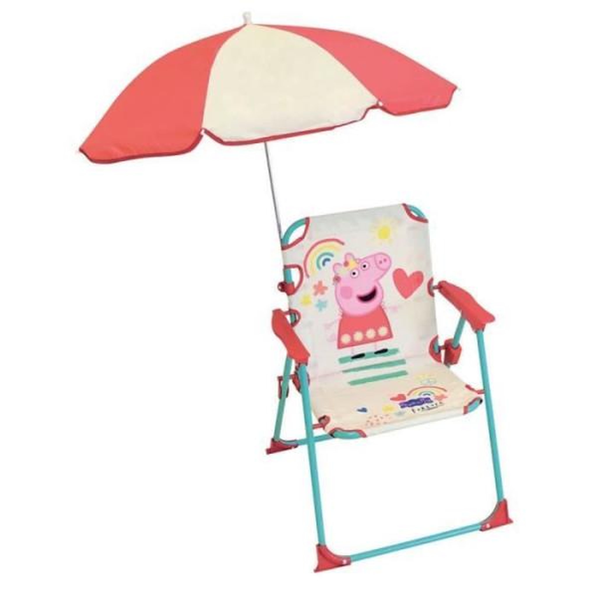 Voir la diapositive 2 : Fun House FUN HOUSE Peppa Pig Chaise pliante camping avec parasol - H.38.5 xl.38.5 x P.37.5 cm + parasol ø 65 cm - Pour enfant