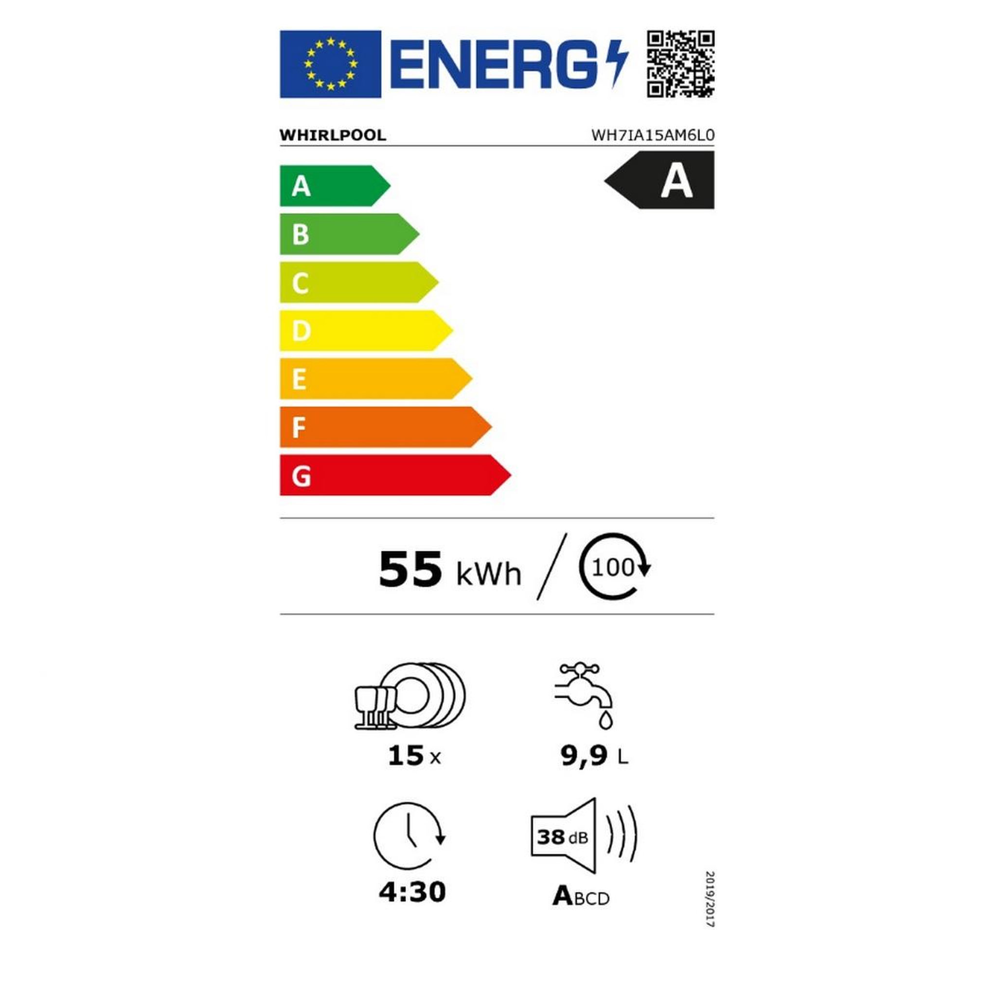 Voir la diapositive 2 : Whirlpool Lave-vaisselle 60cm 15 couverts 38db tout intégrable - wh7ia15am6l0