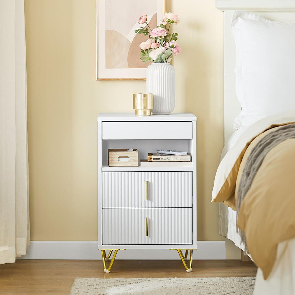 SOBUY SoBuy - Table De Chevet à 3 tiroirs - Blanc - 40x40x63cm - Moderne - FBT168-W