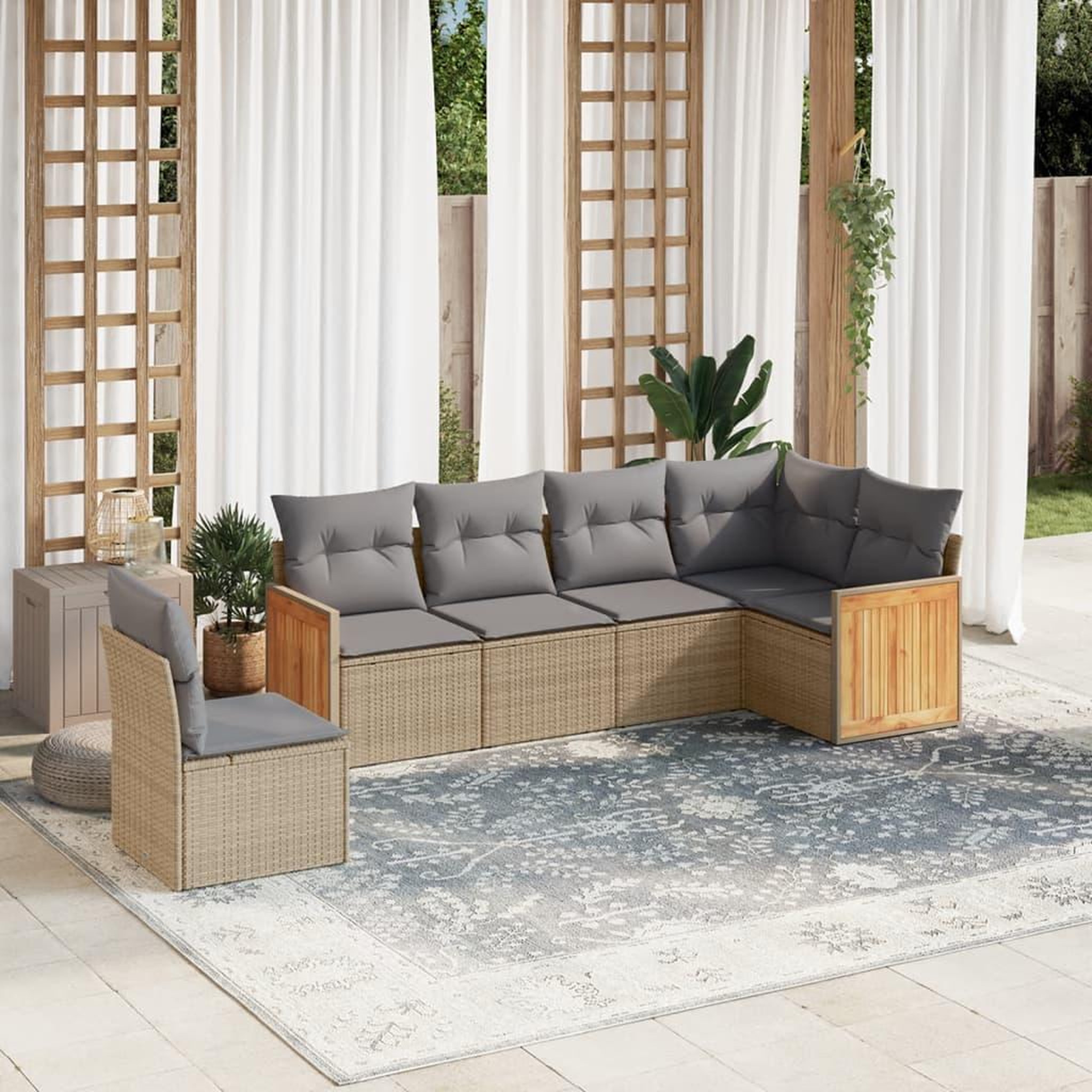 VIDAXL Salon de jardin avec coussins 6 pcs beige resine tressee