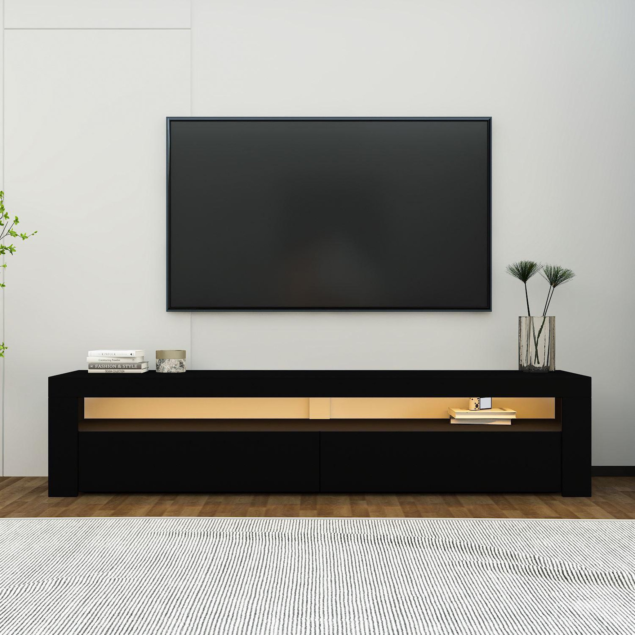Voir la diapositive 2 : Habitat et Jardin Meuble tv en bois  bati  - 150 x 36 x 46 cm - noir