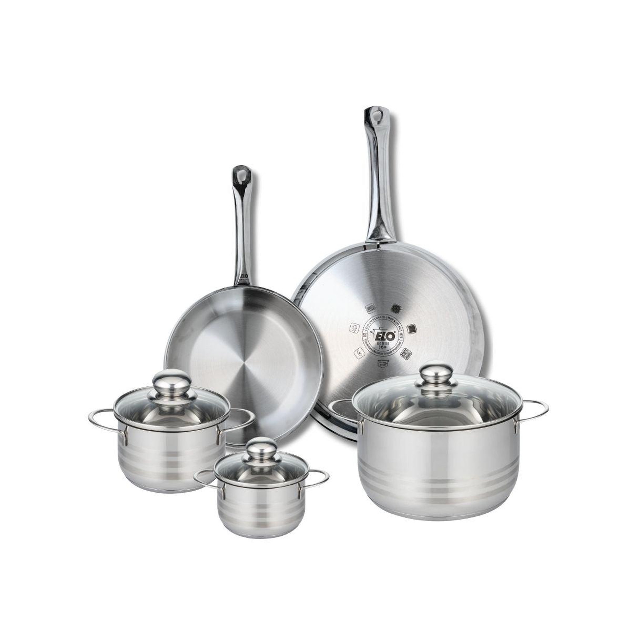 ELO Ensemble de 2 poêles de cuisson 24 et 28 cm et 3 faitouts 12, 14 et 20 cm elo profi brillant