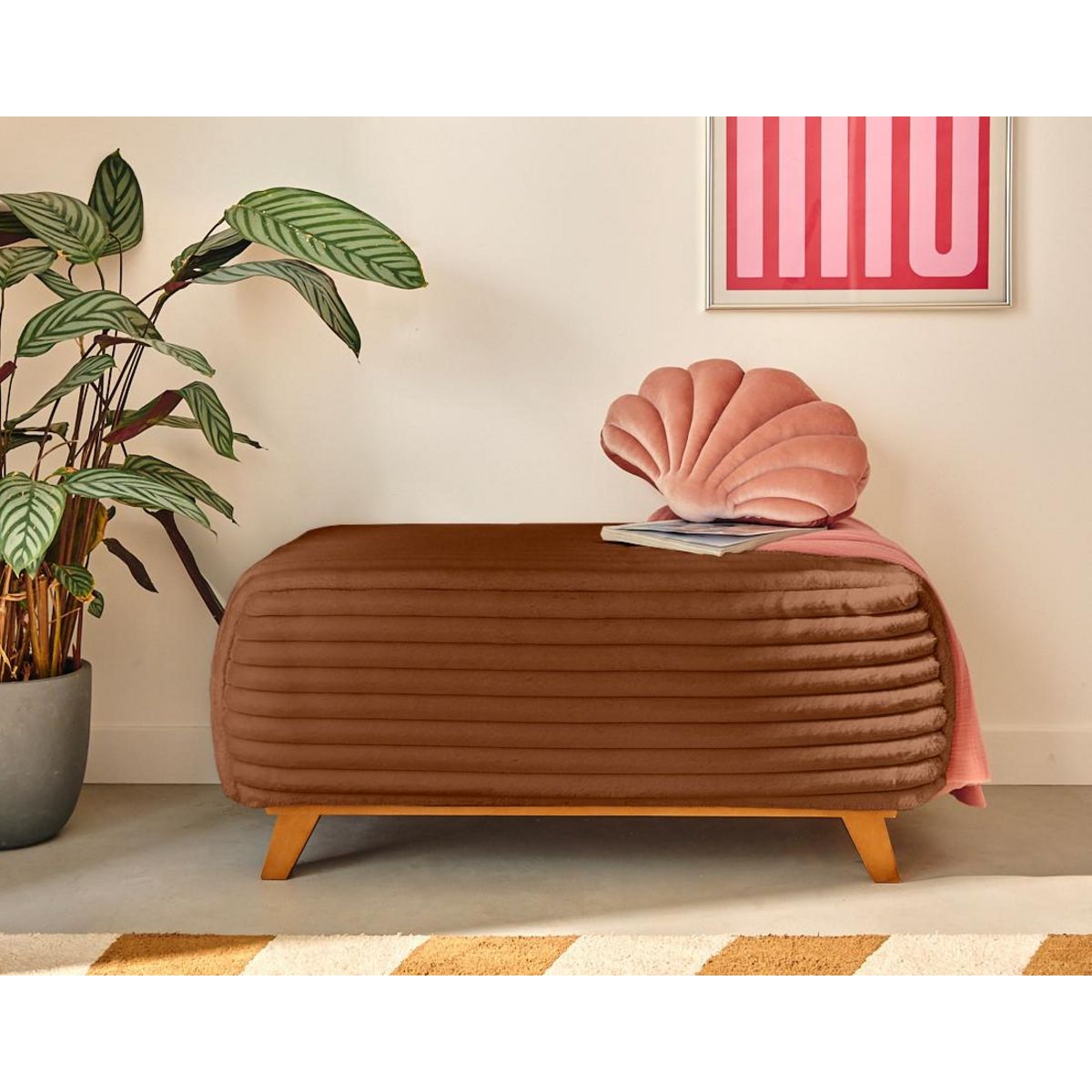 BEST MOBILIER Cristal - bout de lit - en fausse fourrure côtelée