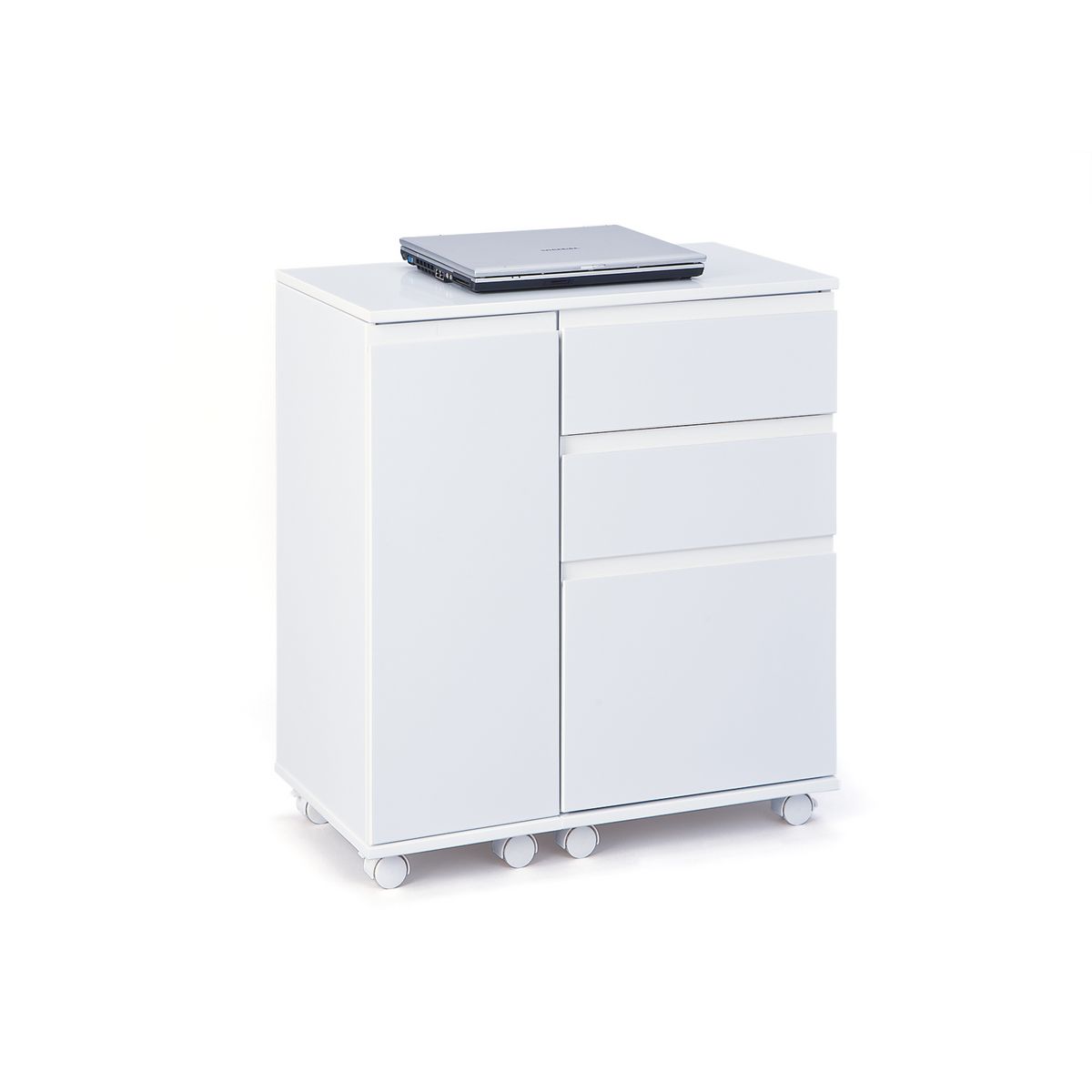 BUREAU droit gain de place 1 portes 3 tiroirs L66/121 cm LAPTOP