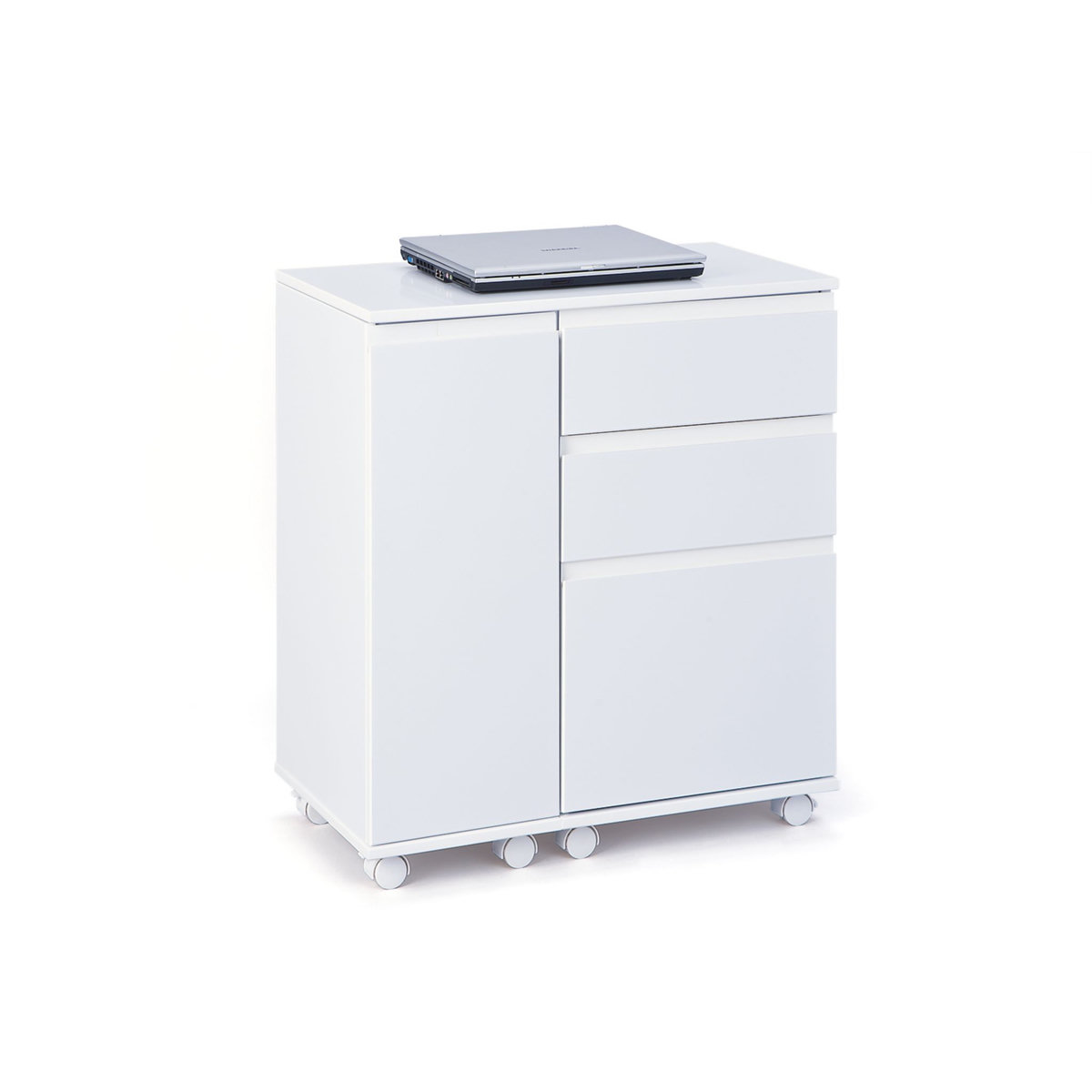 BUREAU droit gain de place 1 portes 3 tiroirs L66/121 cm LAPTOP