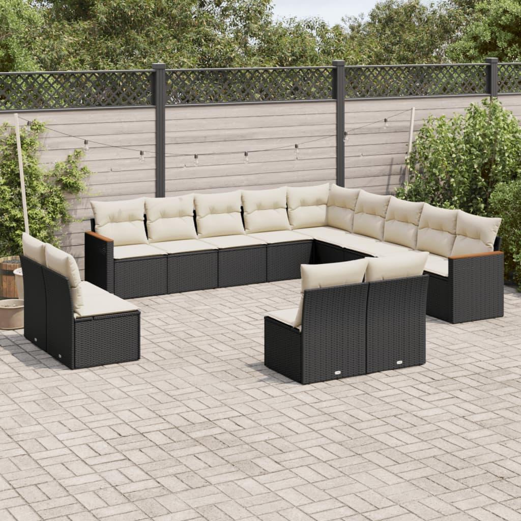VIDAXL Salon de jardin avec coussins 13 pcs noir resine tressee