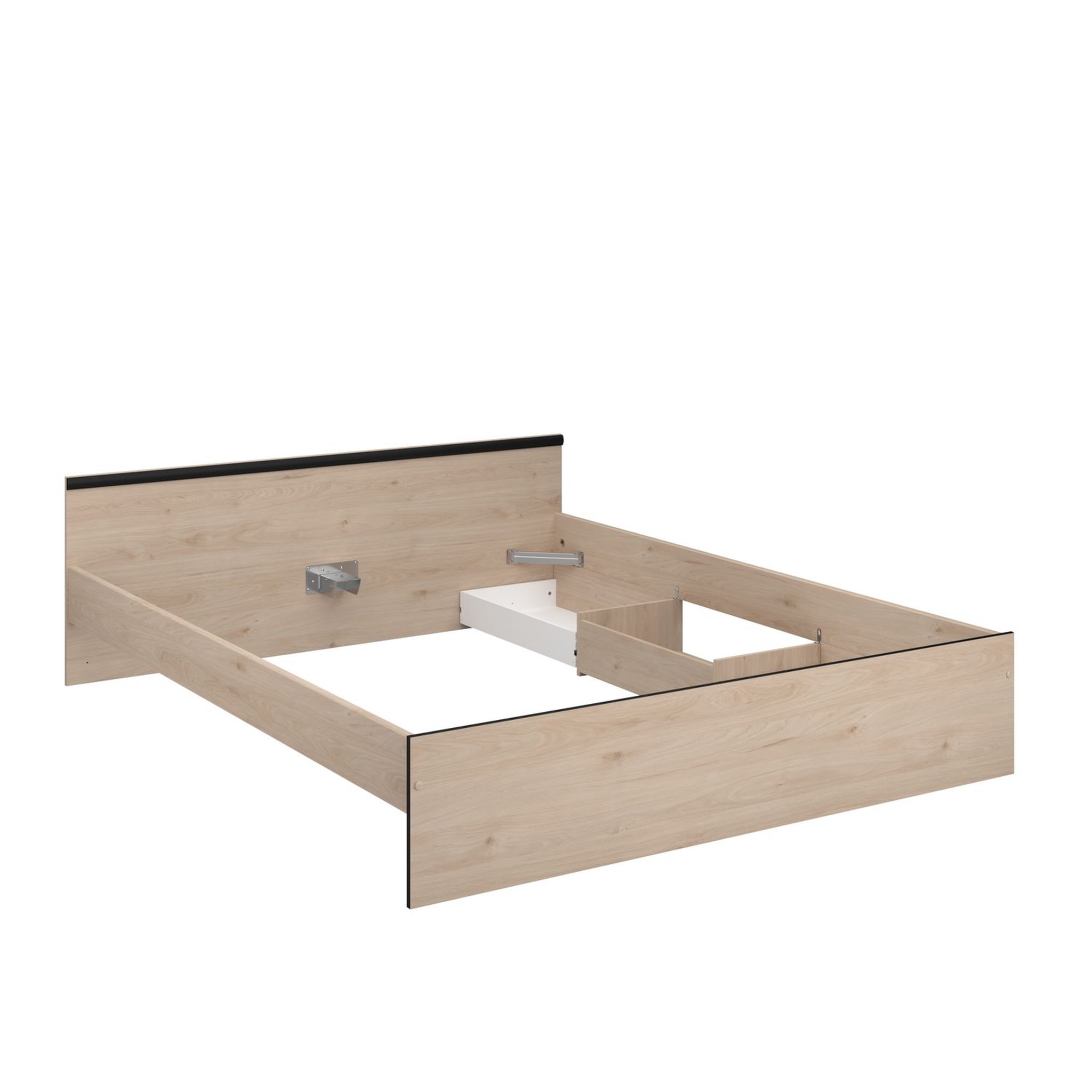 Voir la diapositive 3 : Lit double adulte avec tête de lit et rangements 160x200 cm DOWNTON
