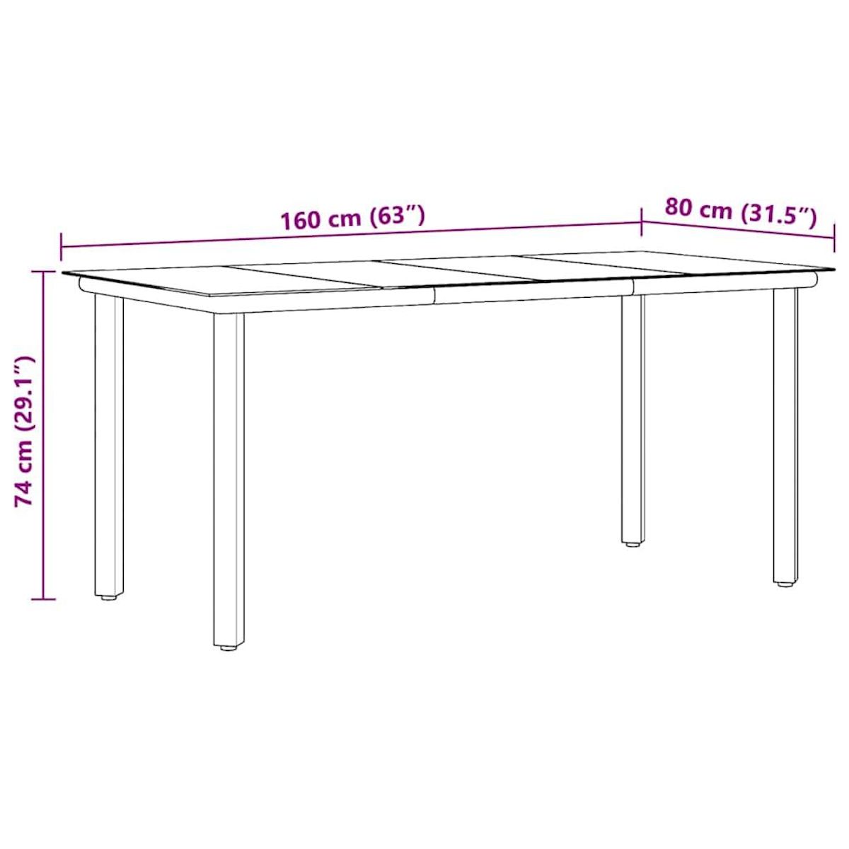 VIDAXL Table a dîner de jardin Noir 160x80x74 cm Acier et verre trempe