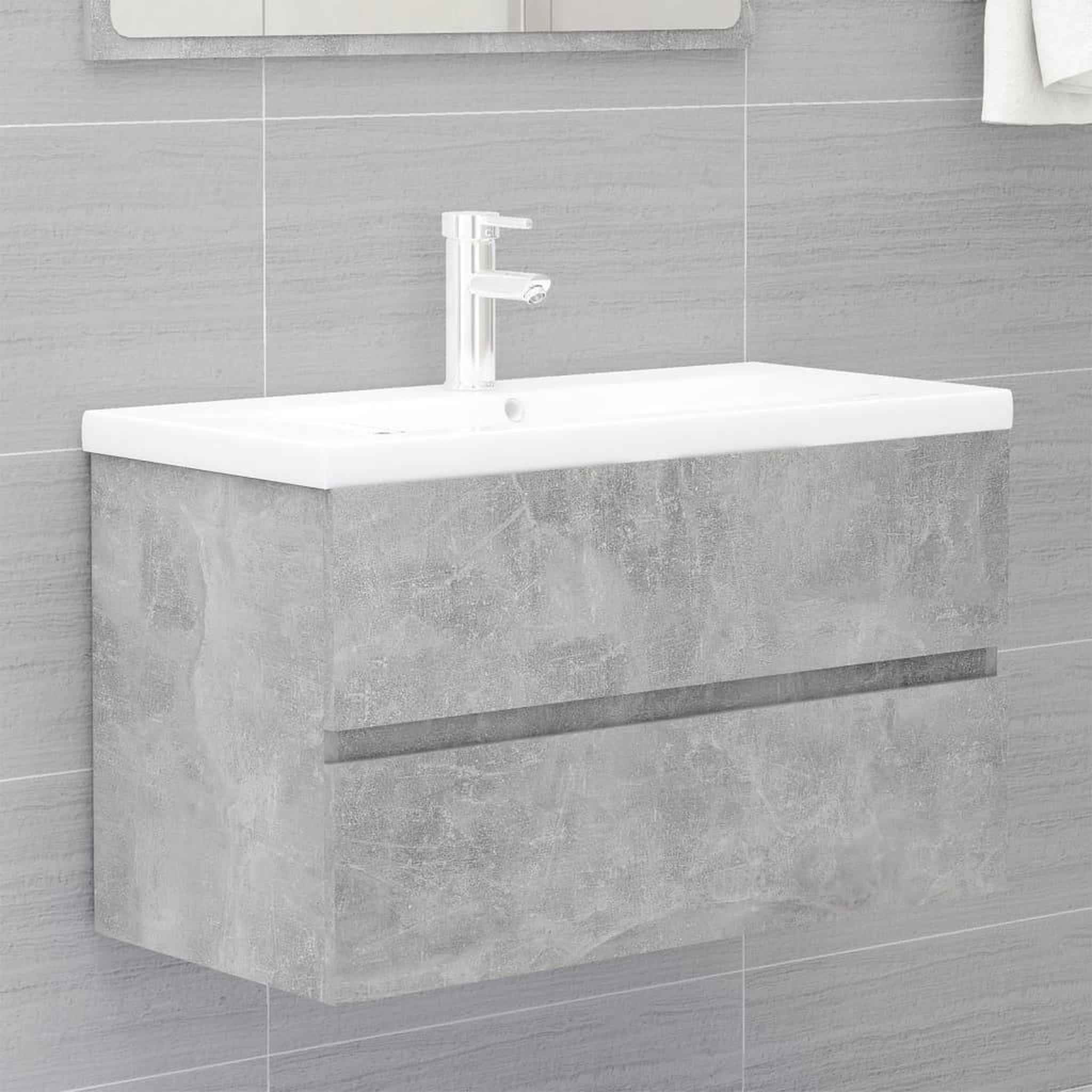 Voir la diapositive 1 : VIDAXL Armoire d'evier et lavabo integre Gris beton Bois d'ingenierie