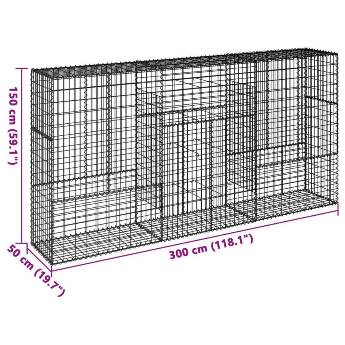 VIDAXL Panier gabion avec couvercle 300x50x150 cm fer galvanise