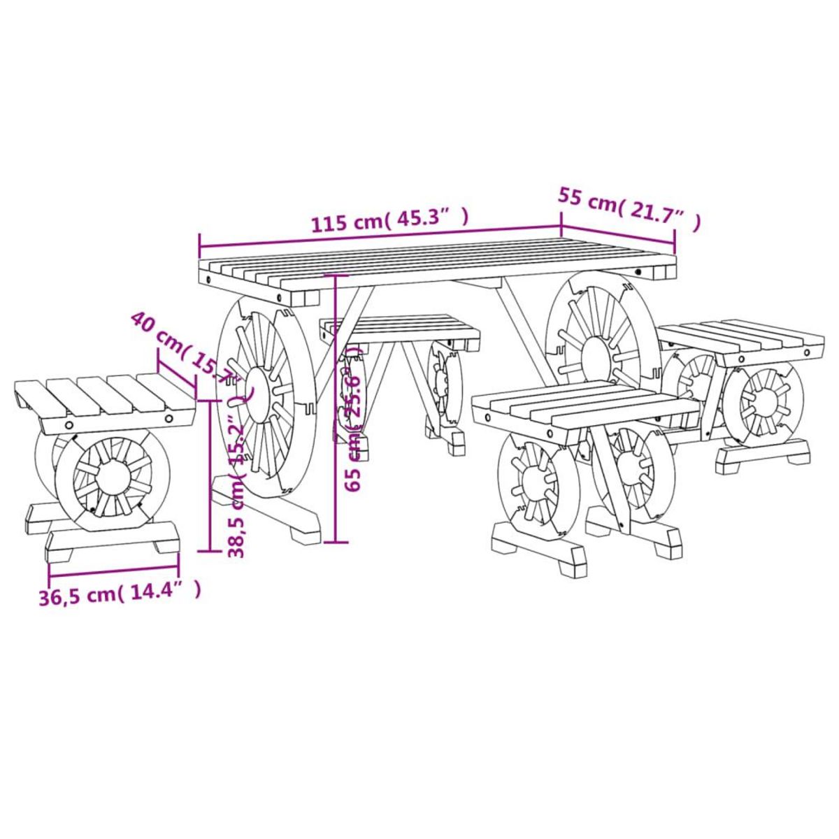 VIDAXL Ensemble a manger de jardin 5 pcs bois de sapin massif