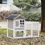 Voir la diapositive 2 : PAWHUT Clapier cage à lapins cottage - niche supérieure avec rampe et enclos extérieur - plateau excrément, toit bitumé, 4 portes verrouillables - bois sapin blanc gris