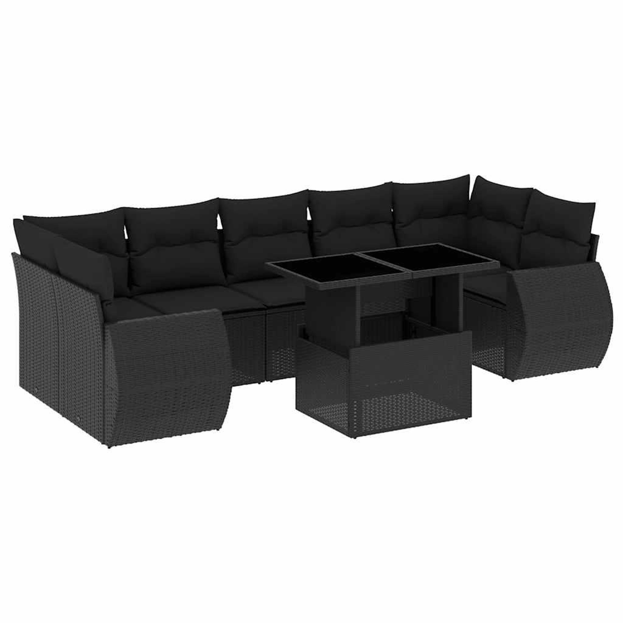 Voir la diapositive 2 : VIDAXL Salon de jardin 8 pcs avec coussins noir resine tressee