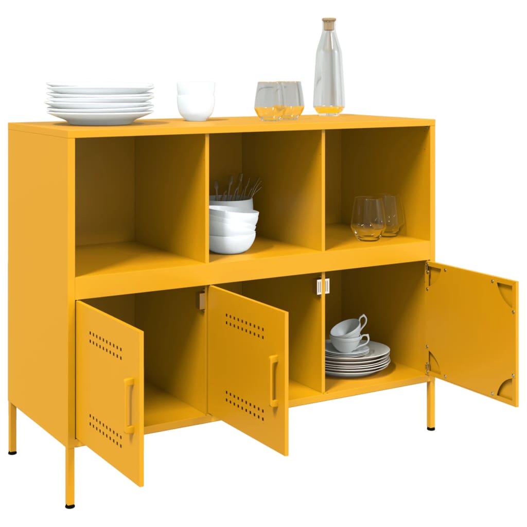 Voir la diapositive 5 : VIDAXL Buffet jaune moutarde 100,5x39x79 cm acier