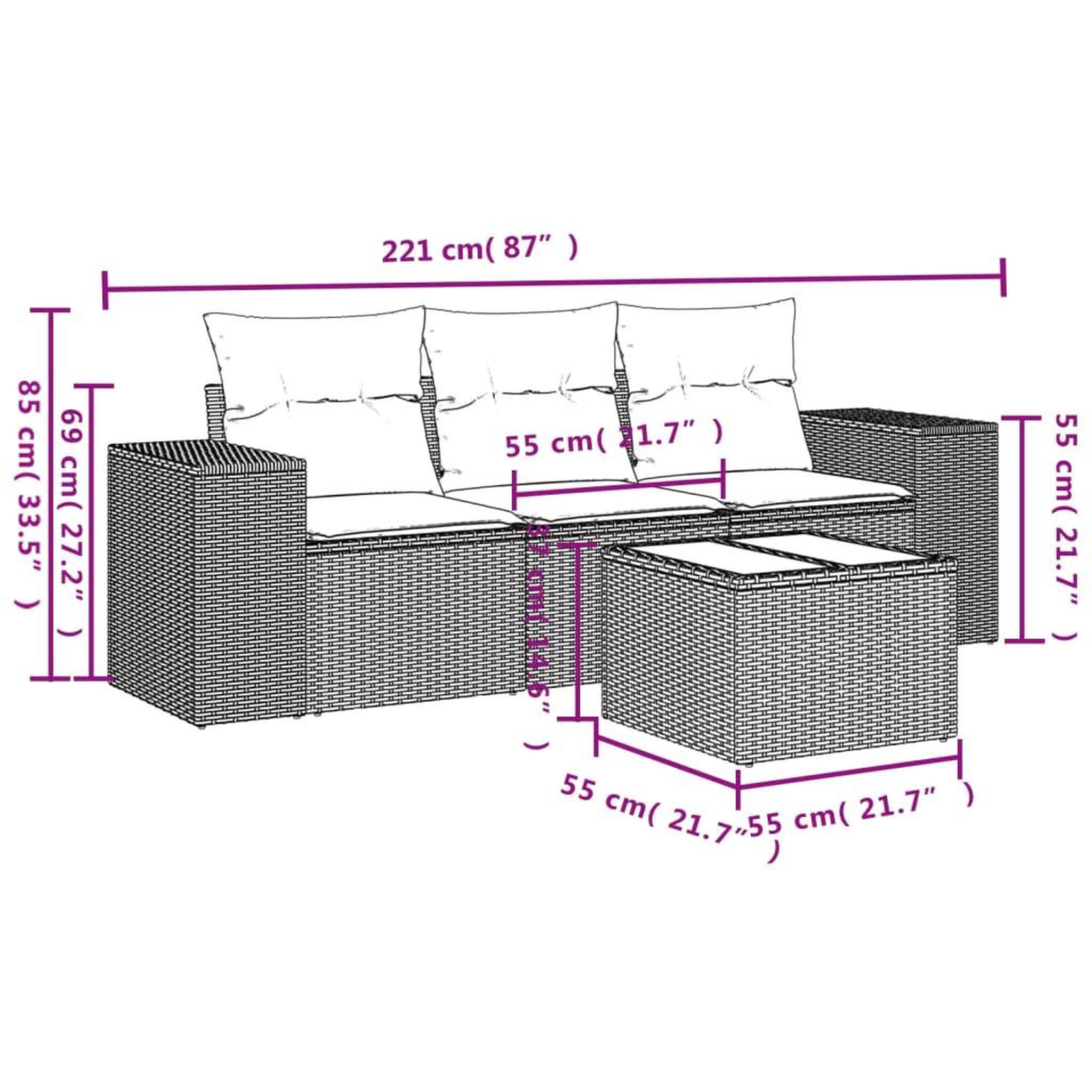 Voir la diapositive 3 : VIDAXL Salon de jardin 4 pcs avec coussins gris resine tressee