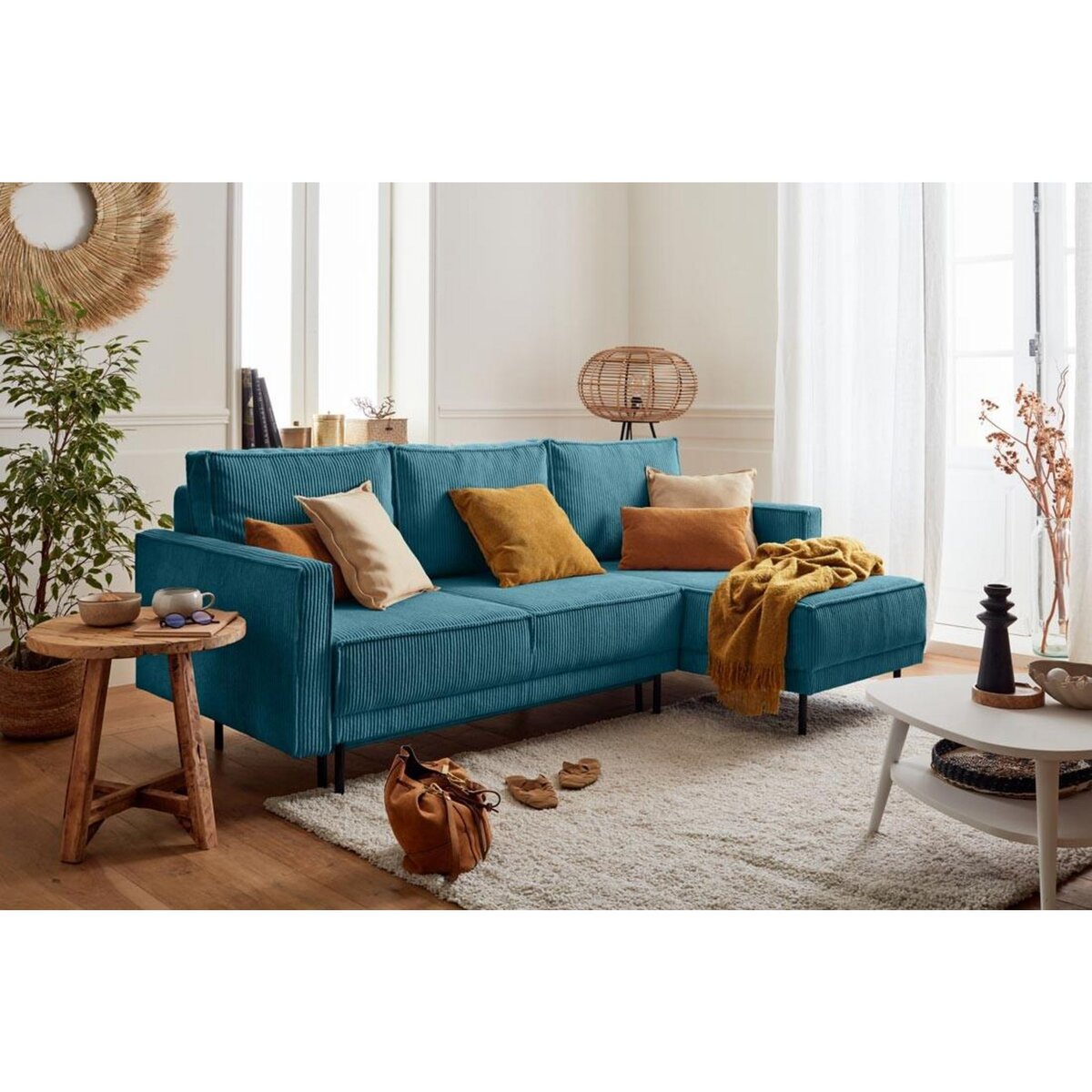 LISA DESIGN Charlie - canapé d'angle réversible - 4 places - convertible avec coffre - en velours côtelé