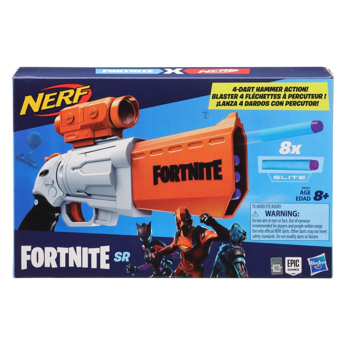 HASBRO Blaster Nerf Fortnite SR + 8 fléchettes Nerf Elite officielles