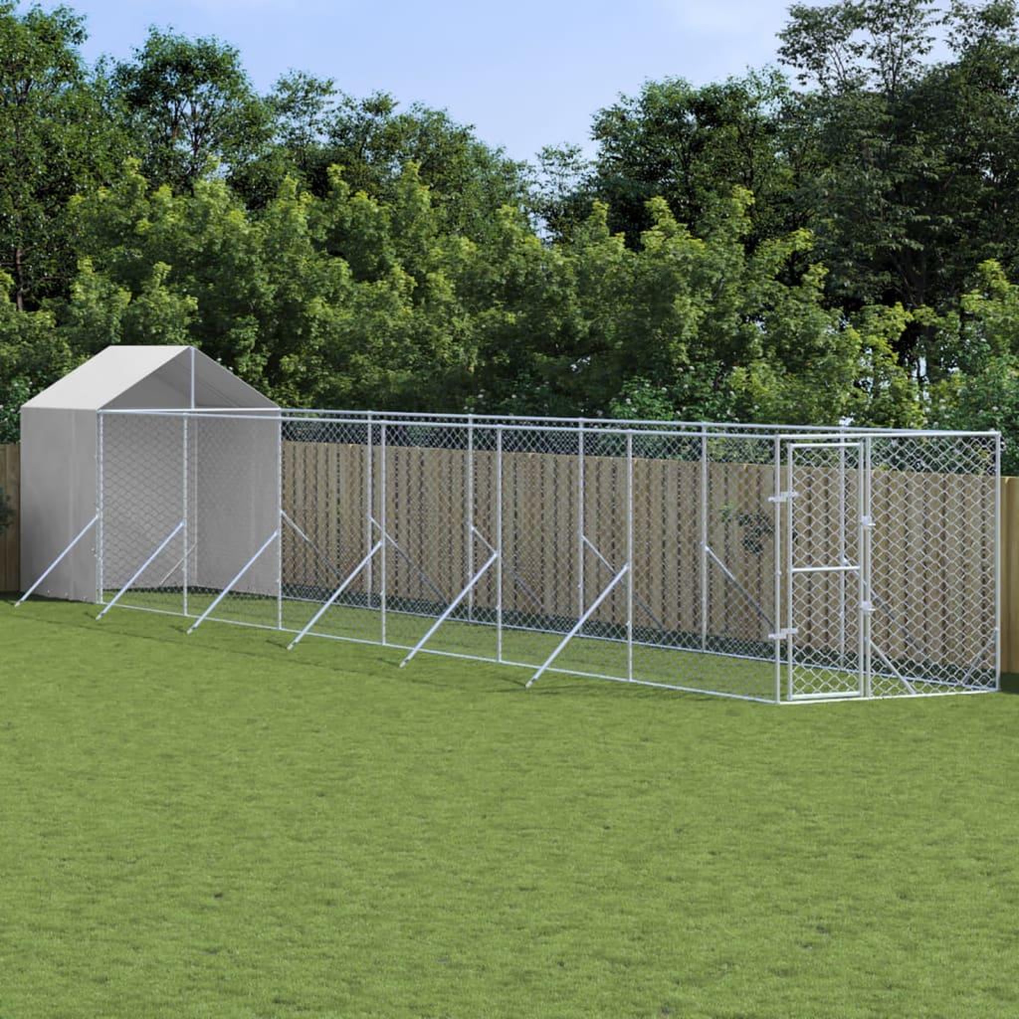 VIDAXL Chenil d'exterieur pour chiens avec toit argente 2x14x2,5 m