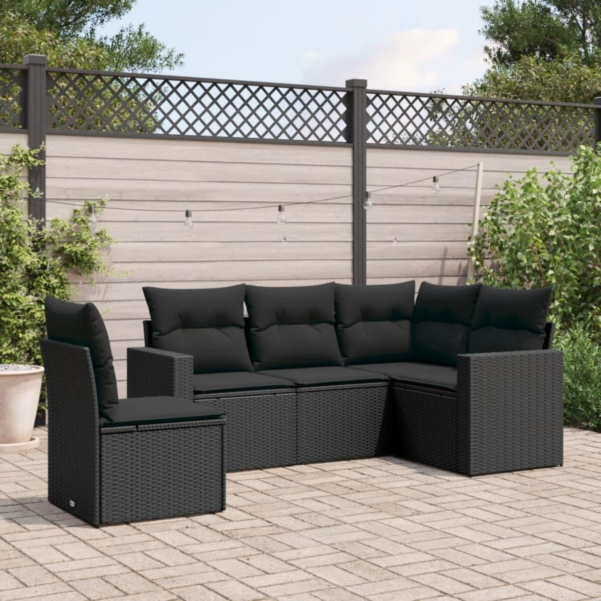 VIDAXL Salon de jardin 5 pcs avec coussins noir resine tressee
