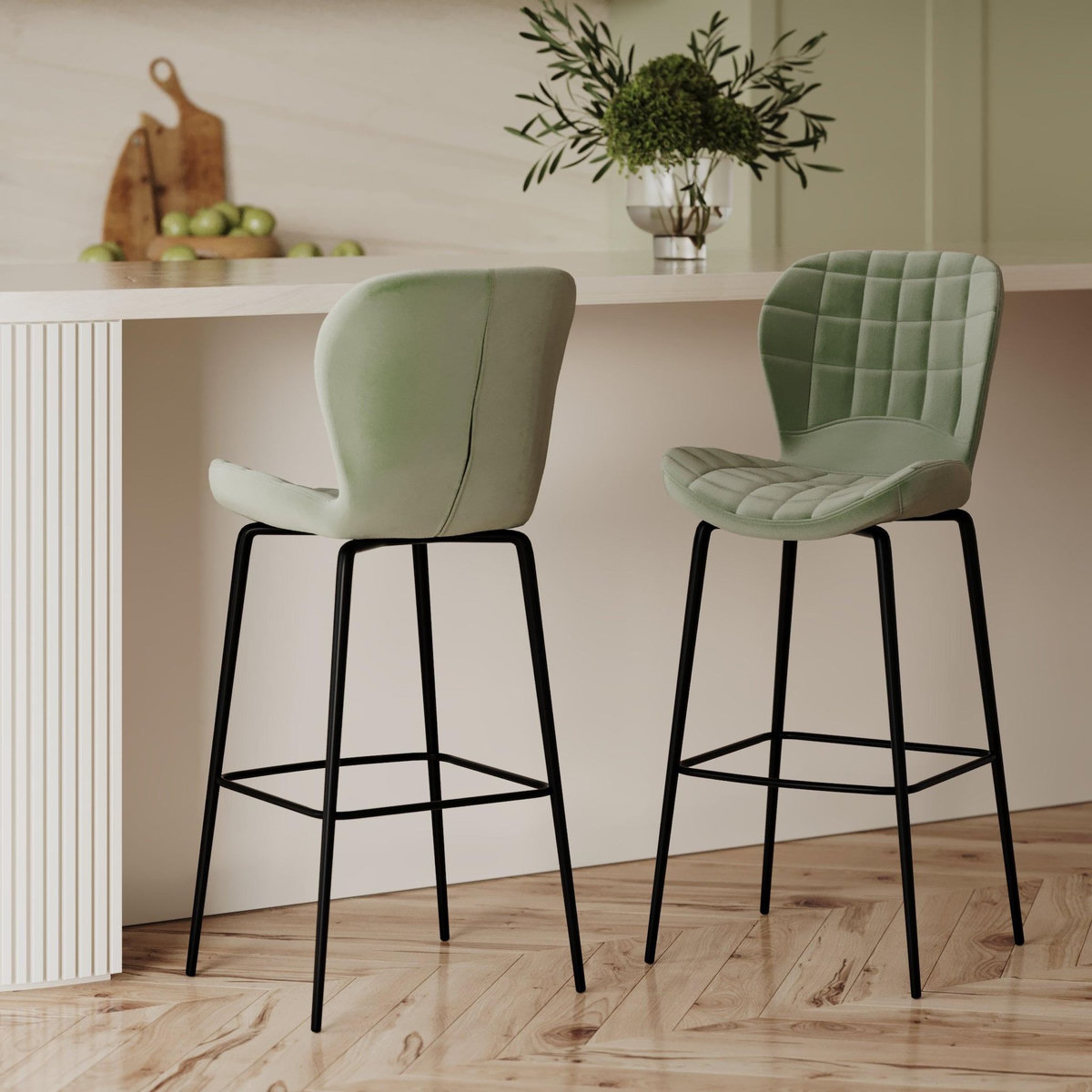 Rendez vous déco Lot de 2 chaises de bar 75 cm en velours bleu - Mazzia